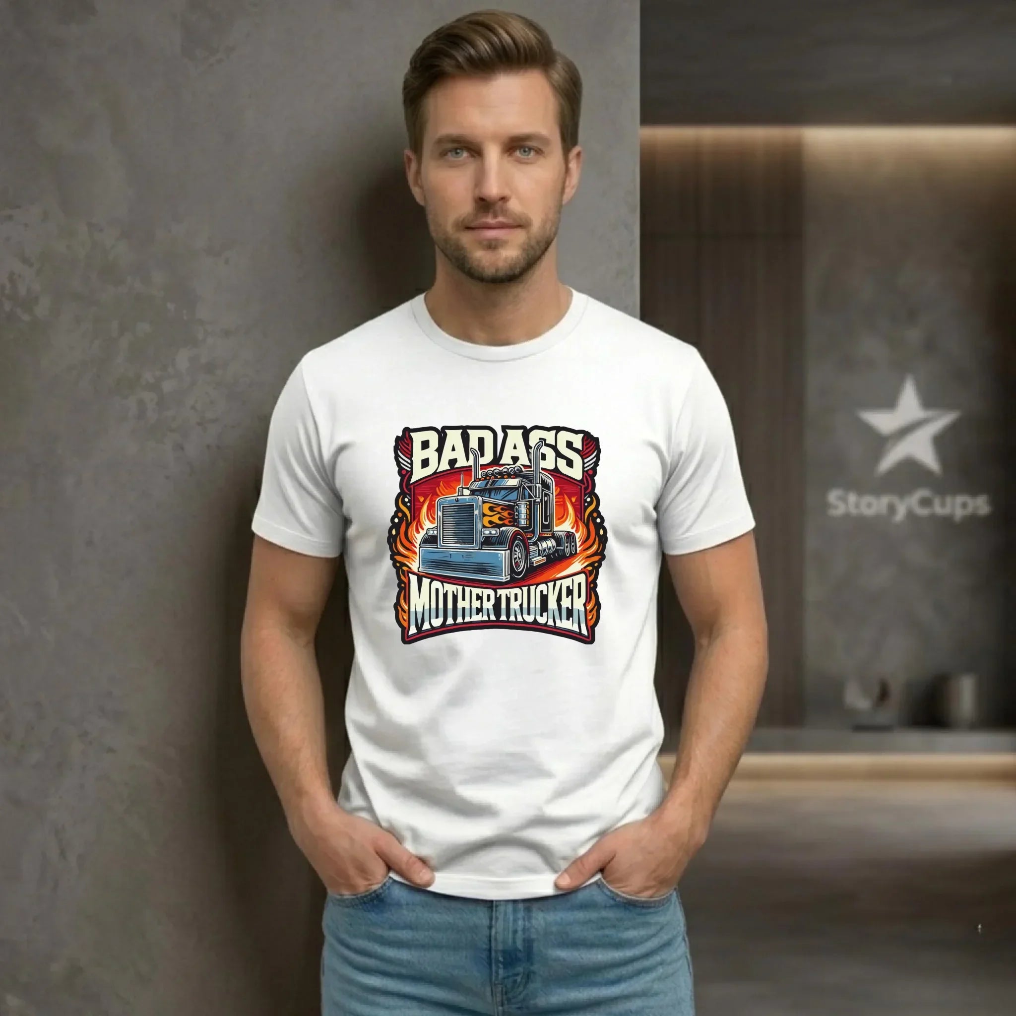 Koszulka męska dla kierowcy tira - Badass Mother Trucker ZKT04 - StoryCups.pl
