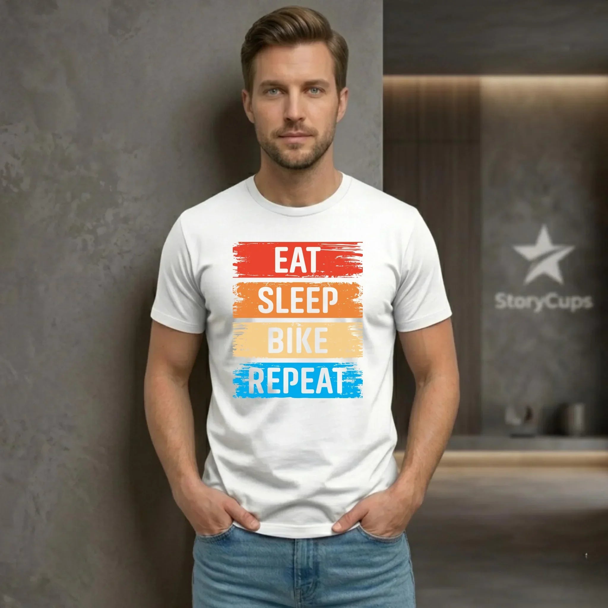 Koszulka męska na rower - Eat sleep bike repeat HR03 - StoryCups.pl
