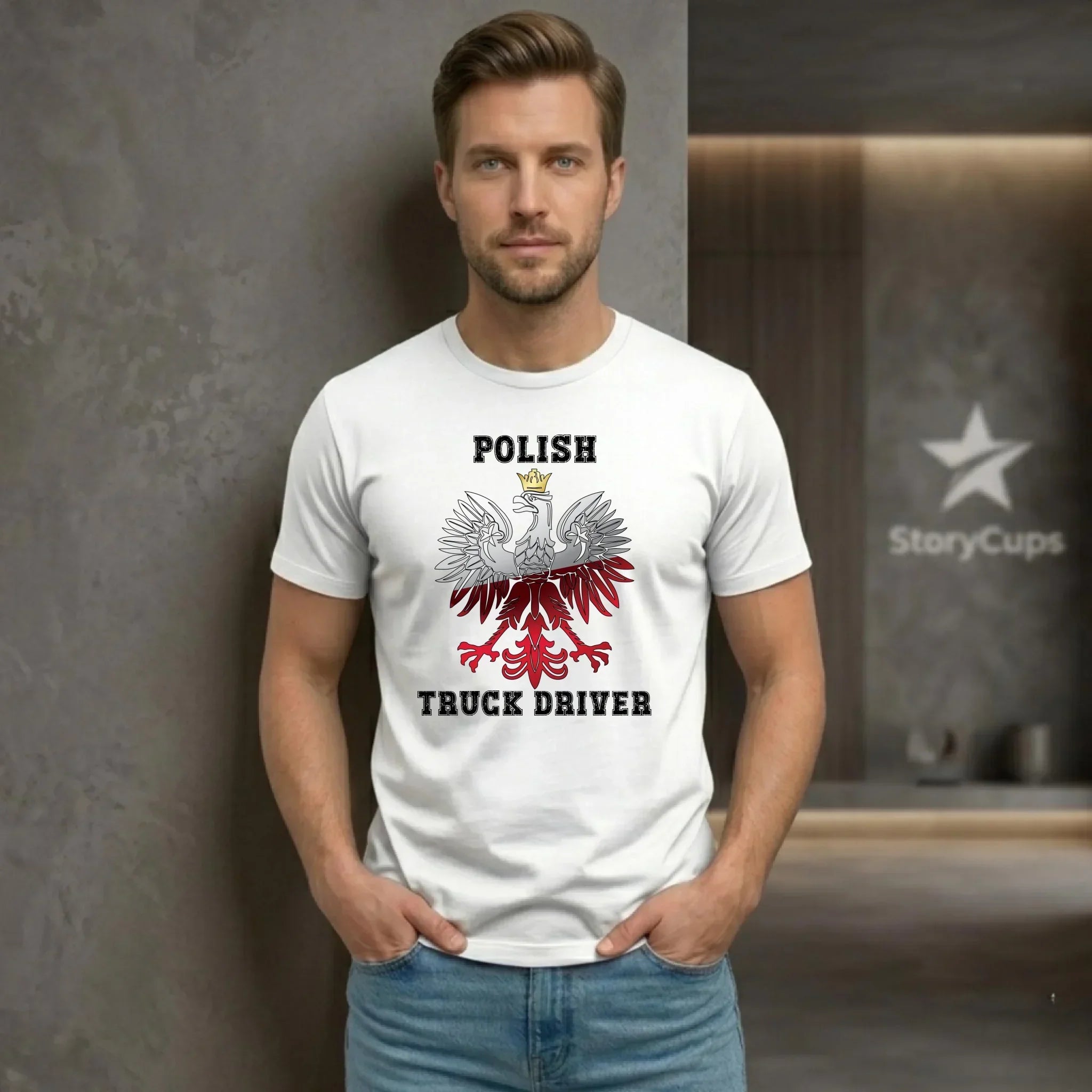 Koszulka męska dla kierowcy ciężarówki - Polish Truck Driver ZKT06 - StoryCups.pl