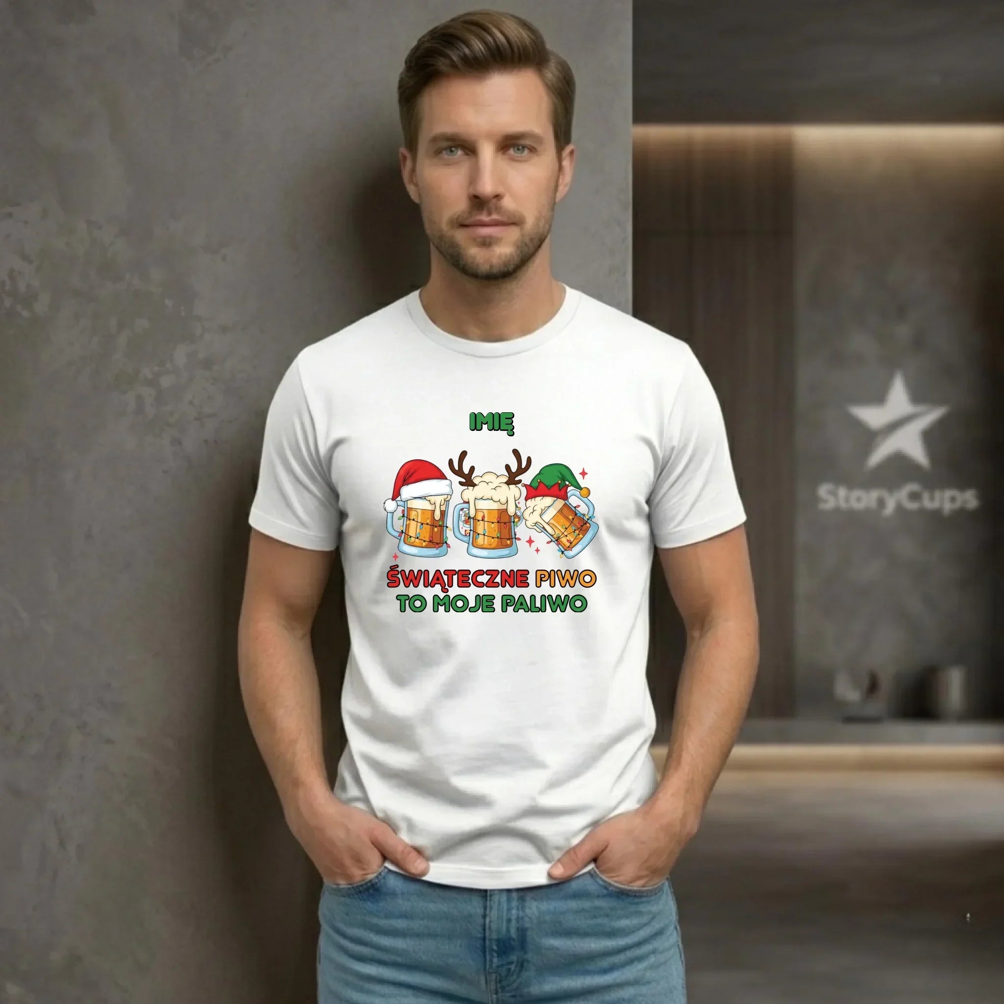 Koszulka męska świąteczna - Świąteczne piwo to moje paliwo - personalizowana BN119 - StoryCups.pl