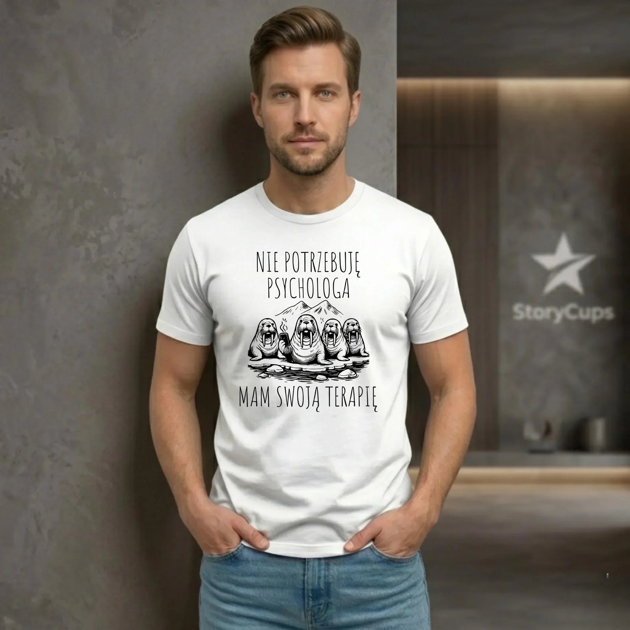 Koszulka męska - prezent dla morsa - Nie potrzebuję psychologa HM14 - StoryCups.pl