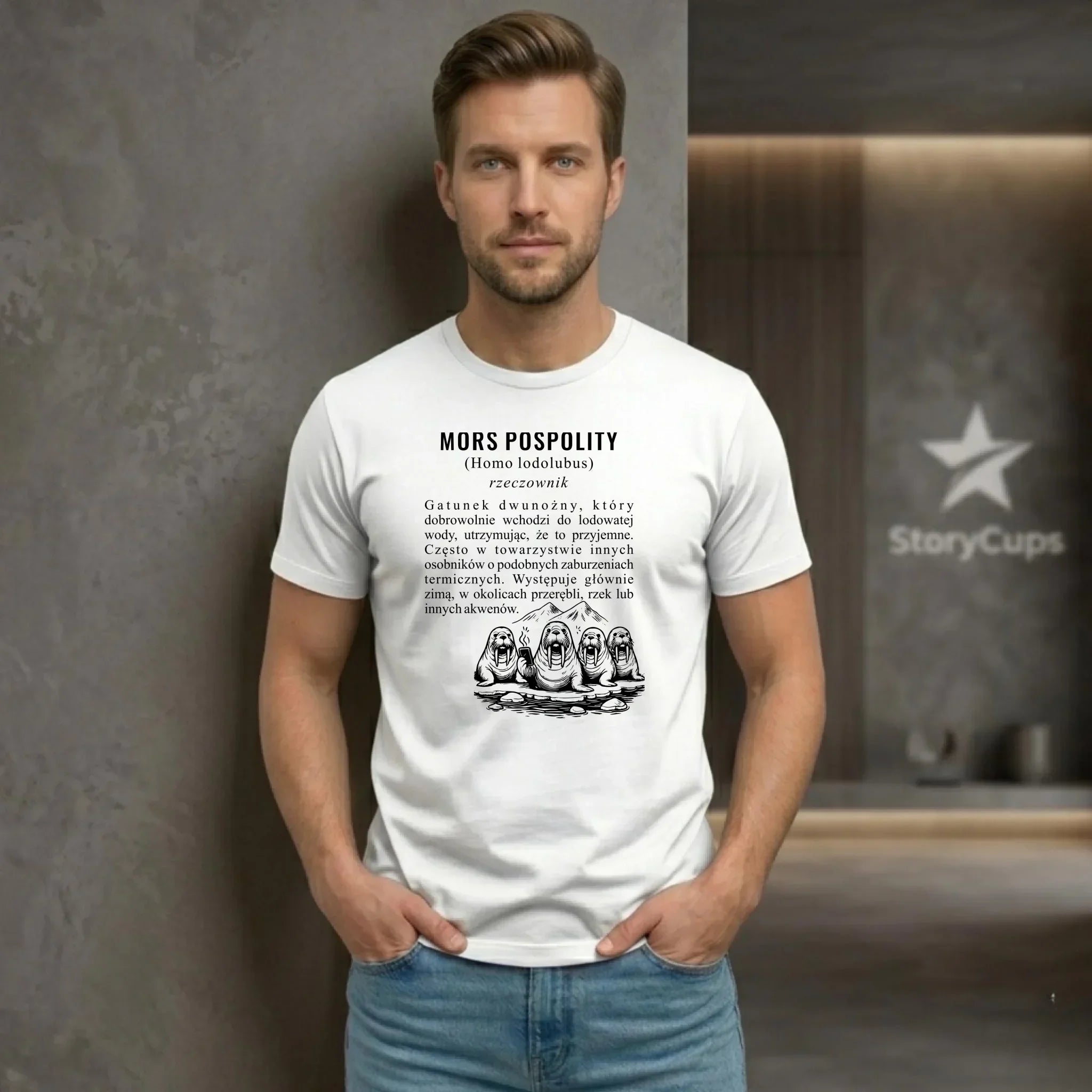 Koszulka męska - prezent dla morsa - Mors pospolity [Homo lodolubus] HM12 - StoryCups.pl