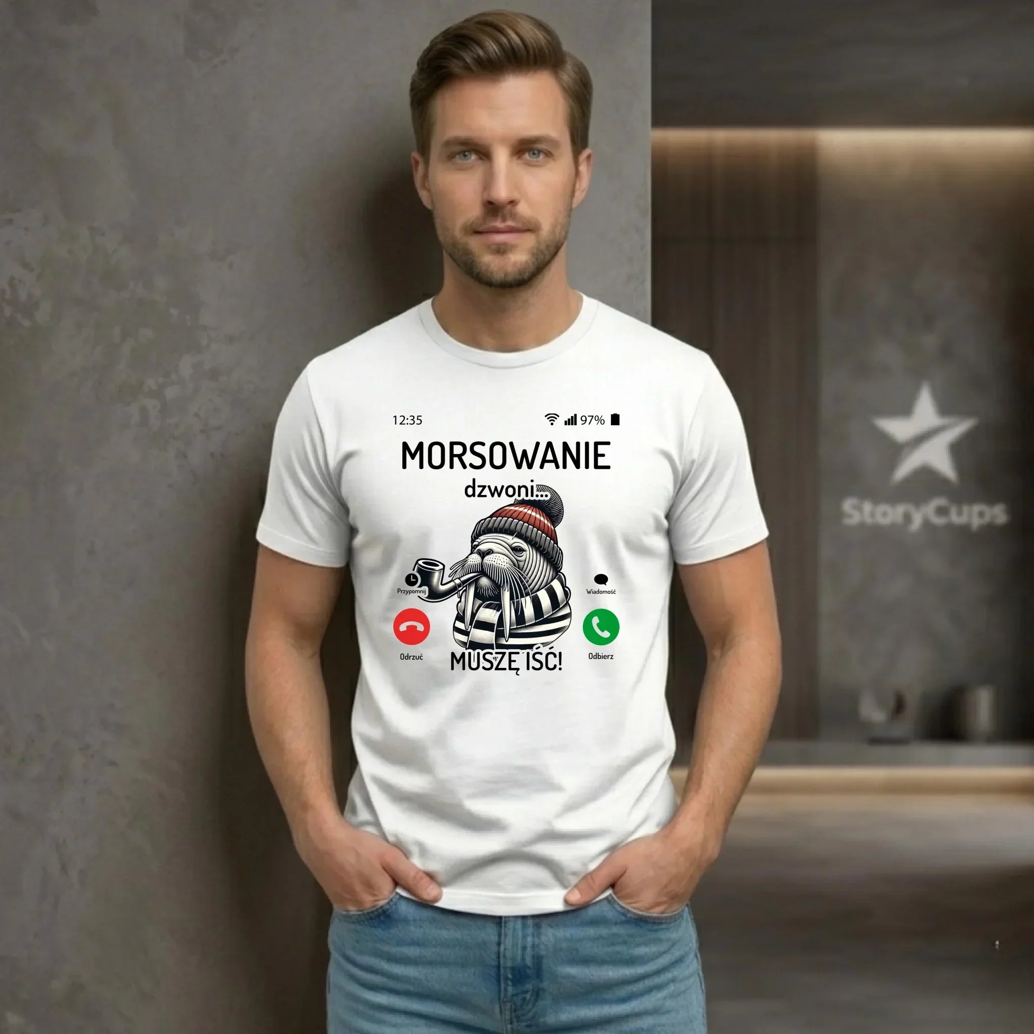 Koszulka męska - prezent dla morsa - Morsowanie dzwoni muszę iść - Mors HM19 - StoryCups.pl