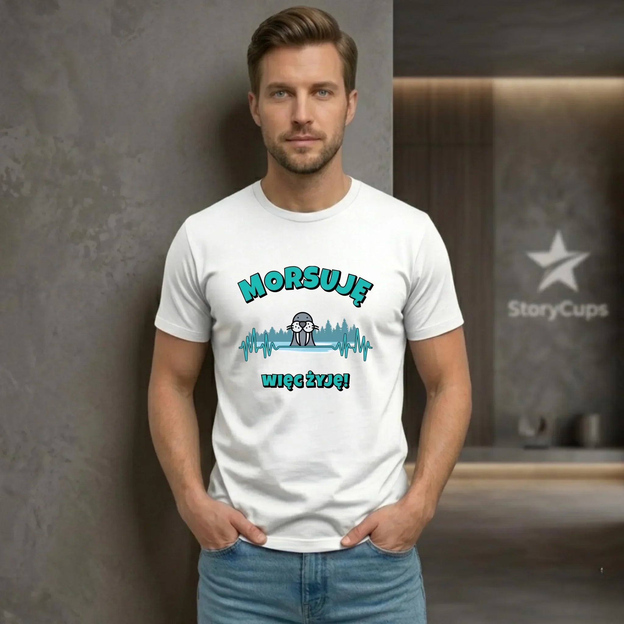 Koszulka męska - prezent dla morsa - Morsuję więc żyję - Mors HM02 - StoryCups.pl