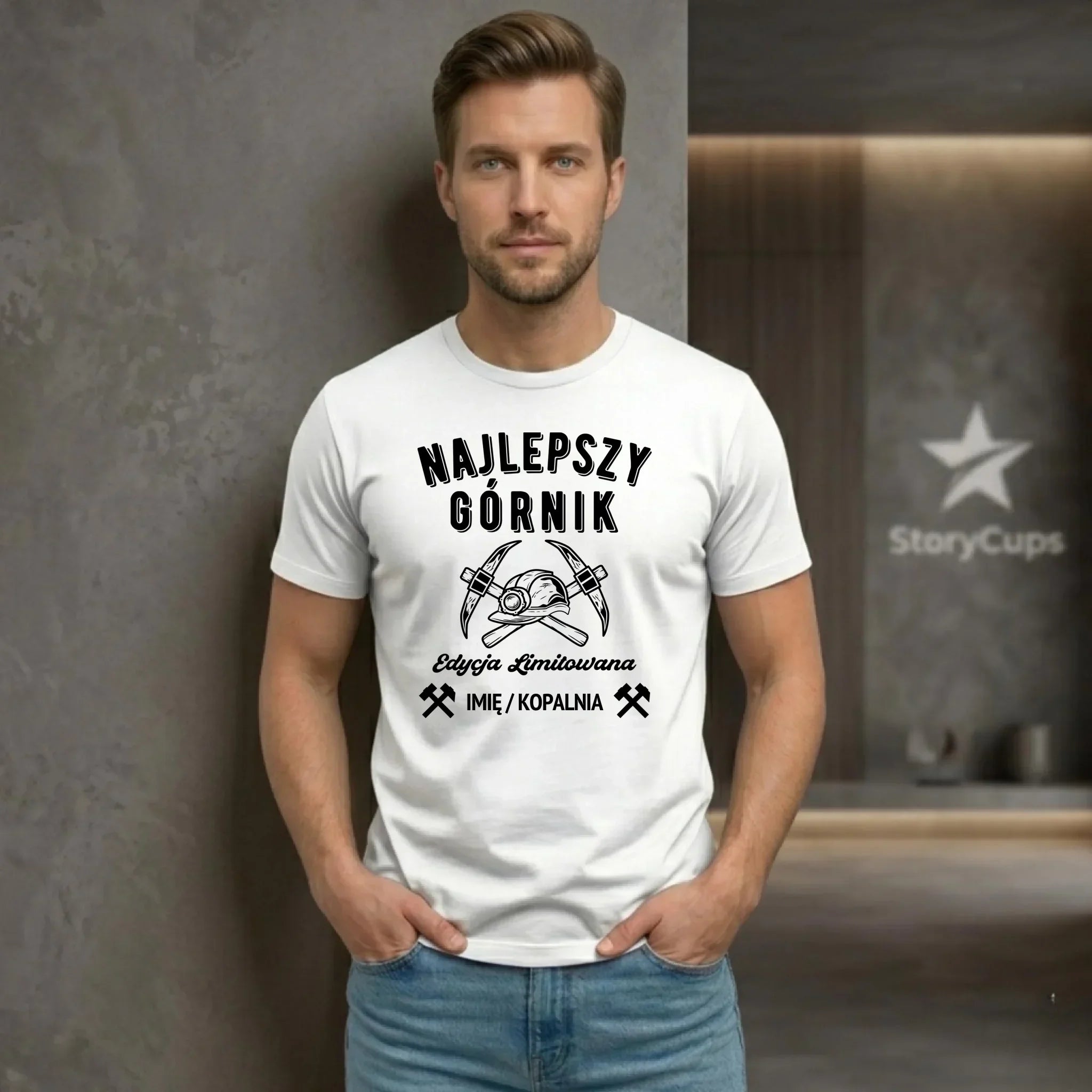 Koszulka męska - prezent dla górnika - Najlepszy górnik - personalizowana G27 - StoryCups.pl