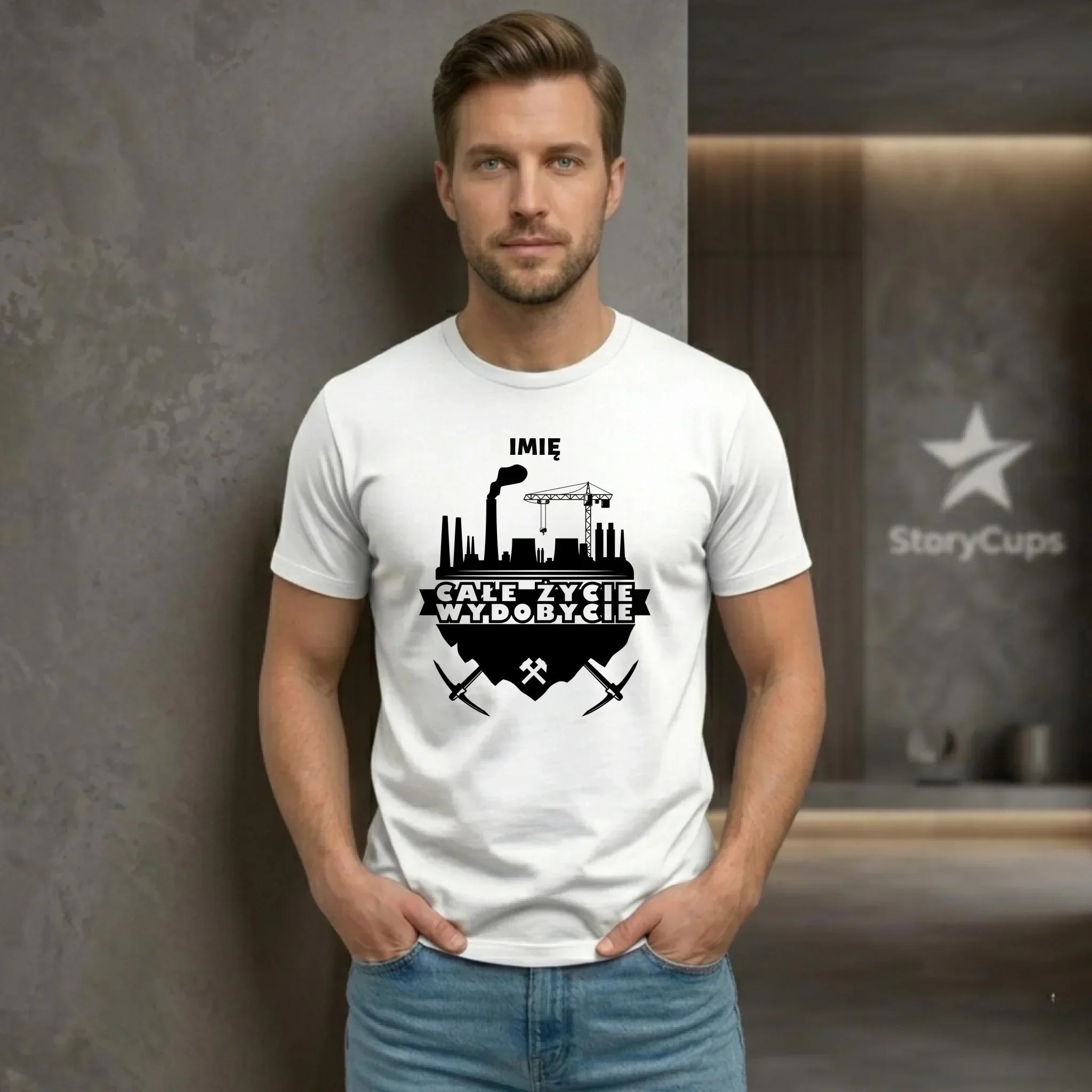 Koszulka męska - prezent dla górnika - Całe życie wydobycie - personalizowana G09 - StoryCups.pl