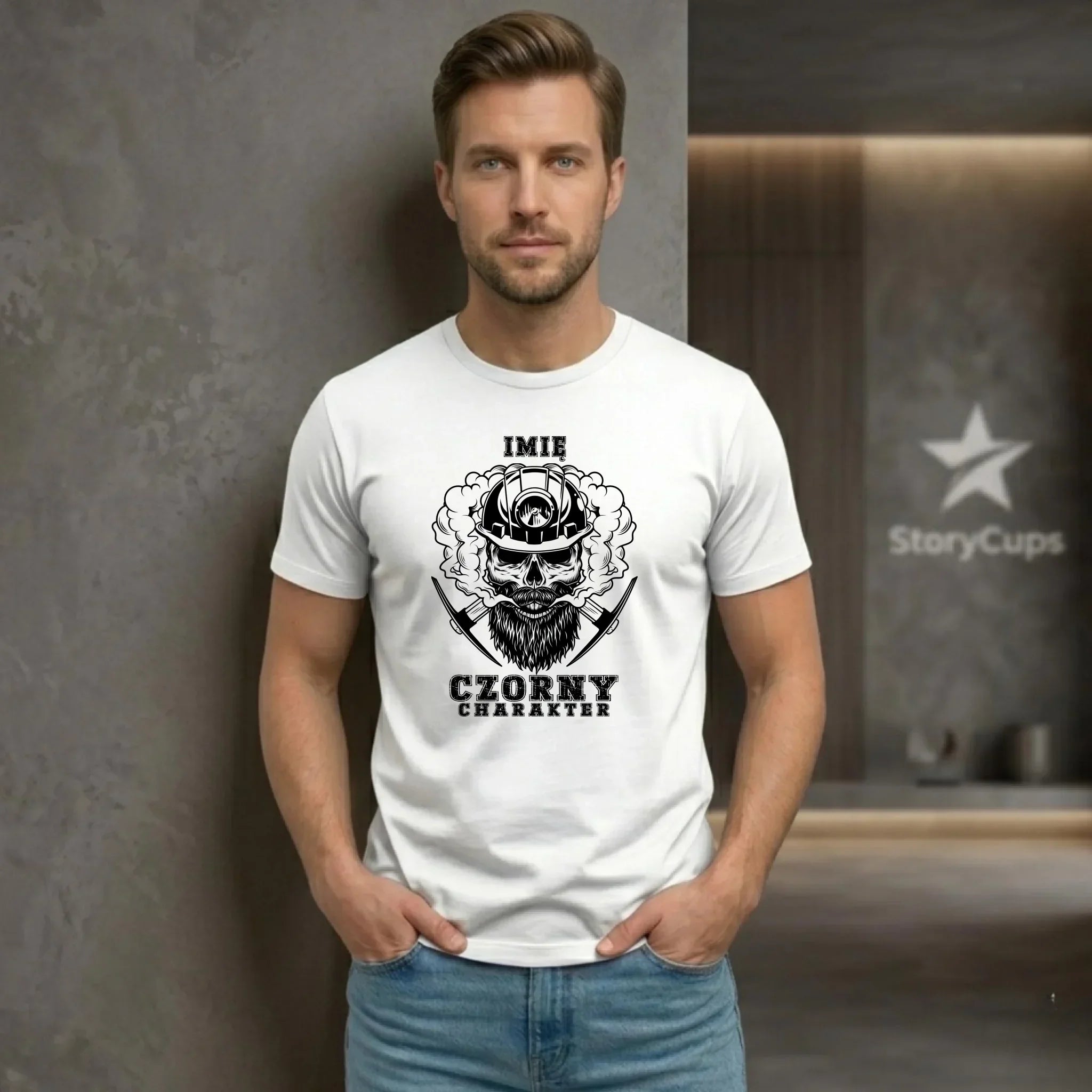 Koszulka męska - prezent dla górnika - Czorny charakter - personalizowana G06 - StoryCups.pl