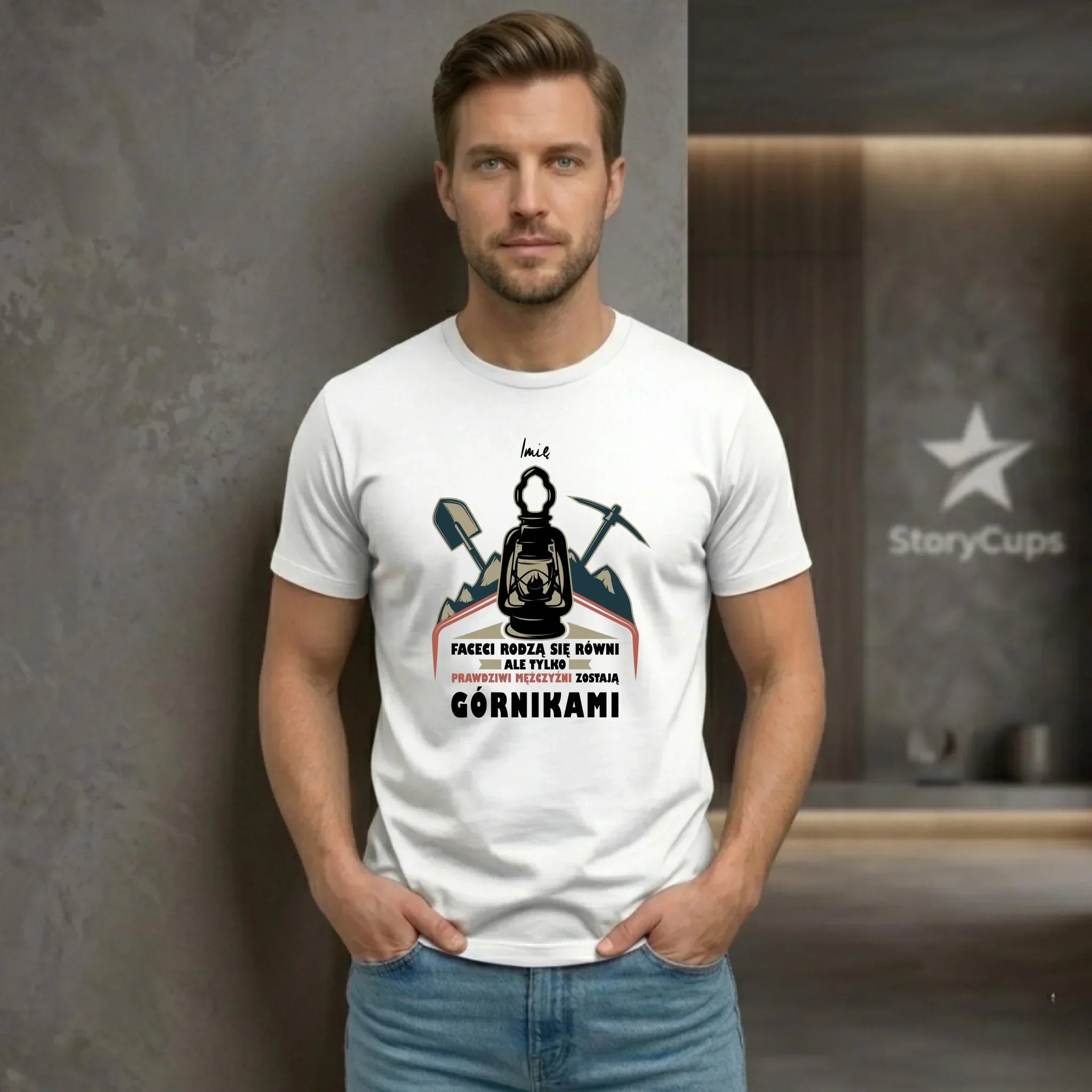 Koszulka męska - prezent dla górnika - Prawdziwi mężczyźni zostają górnikami - personalizowana G08 - StoryCups.pl