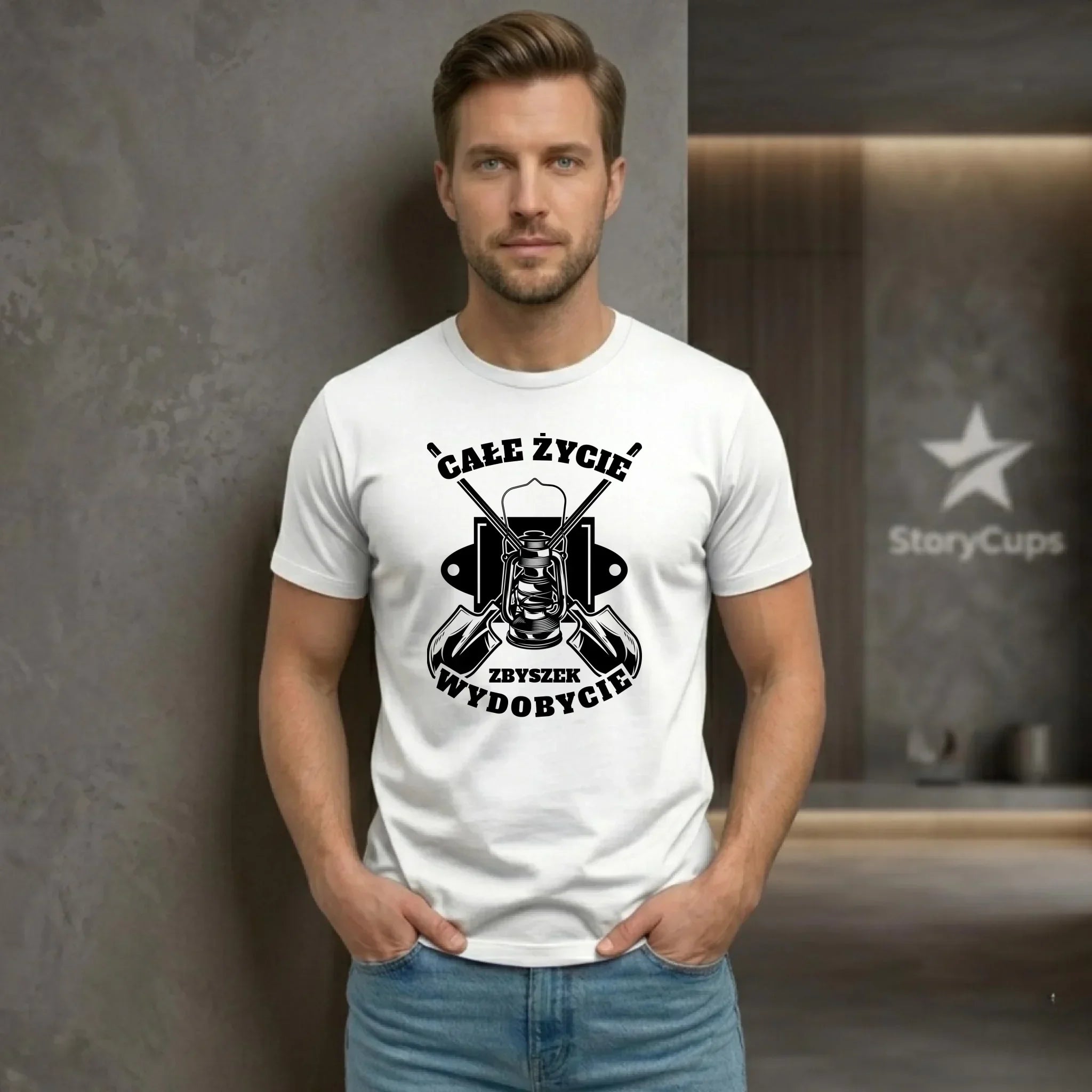 Koszulka męska - prezent dla górnika - Całe życie wydobycie - personalizowana G01 - StoryCups.pl