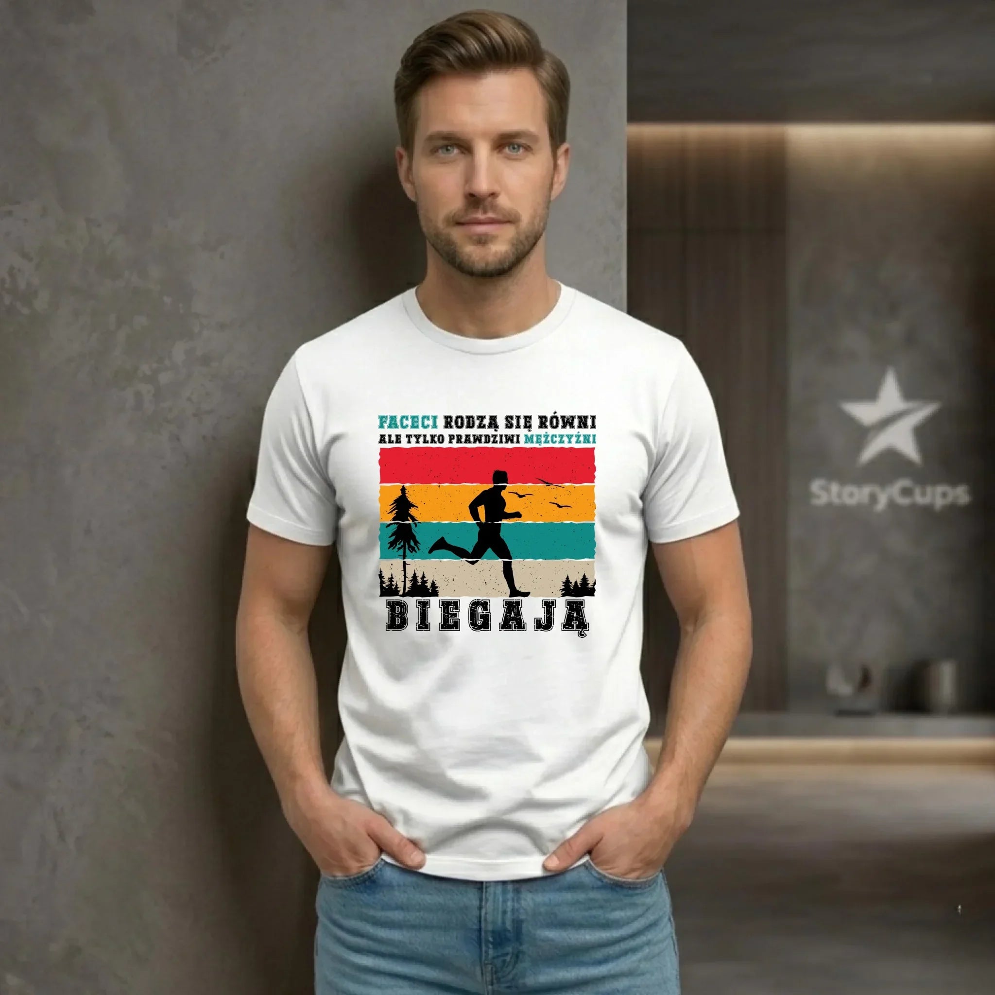 Koszulka męska dla biegacza - Prawdziwi mężczyźni biegają HB02 - StoryCups.pl