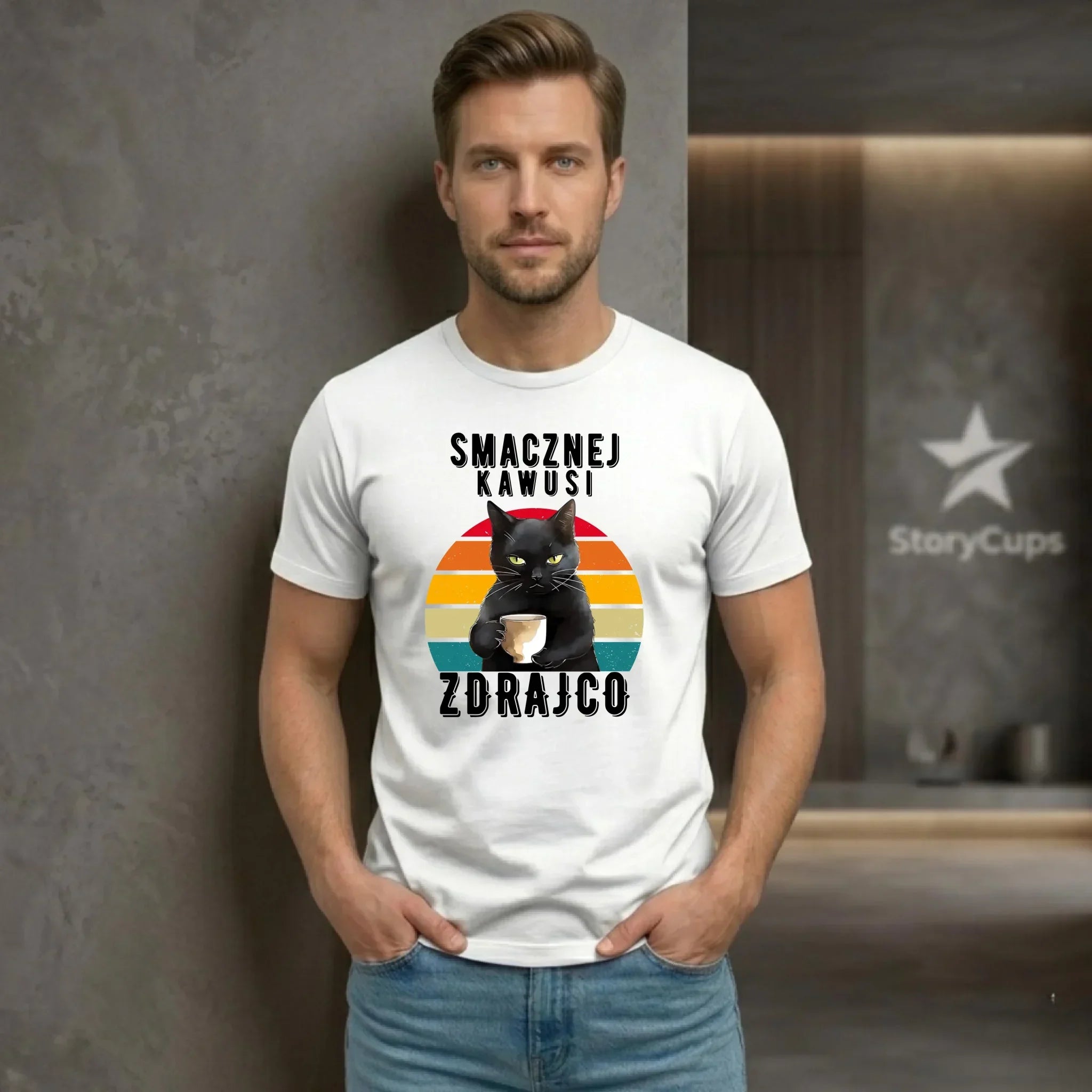 Koszulka męska na odejście z pracy - Smacznej kawusi zdrajco OP03 - StoryCups.pl