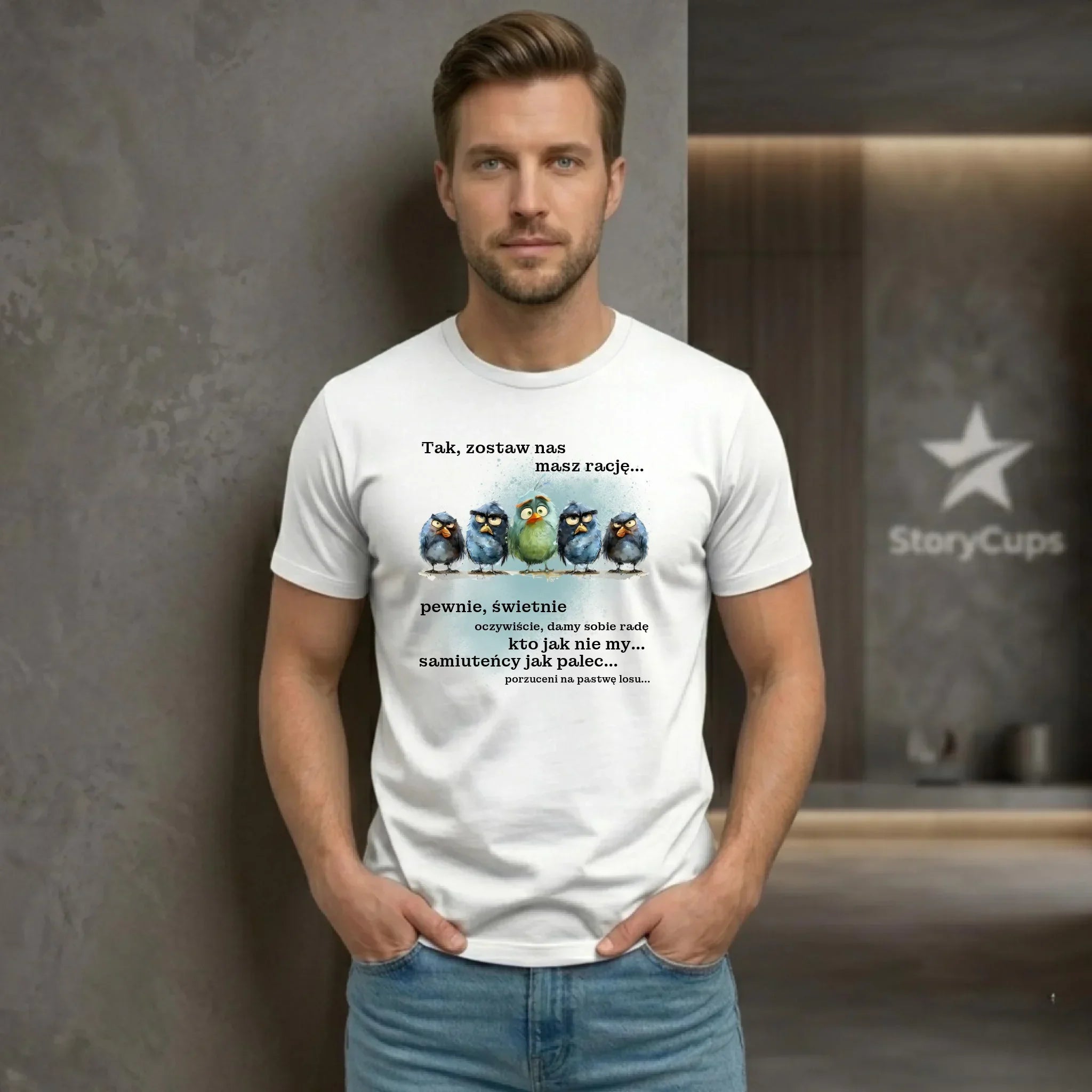 Koszulka męska na odejście z pracy - Tak, zostaw nas OP06 - StoryCups.pl