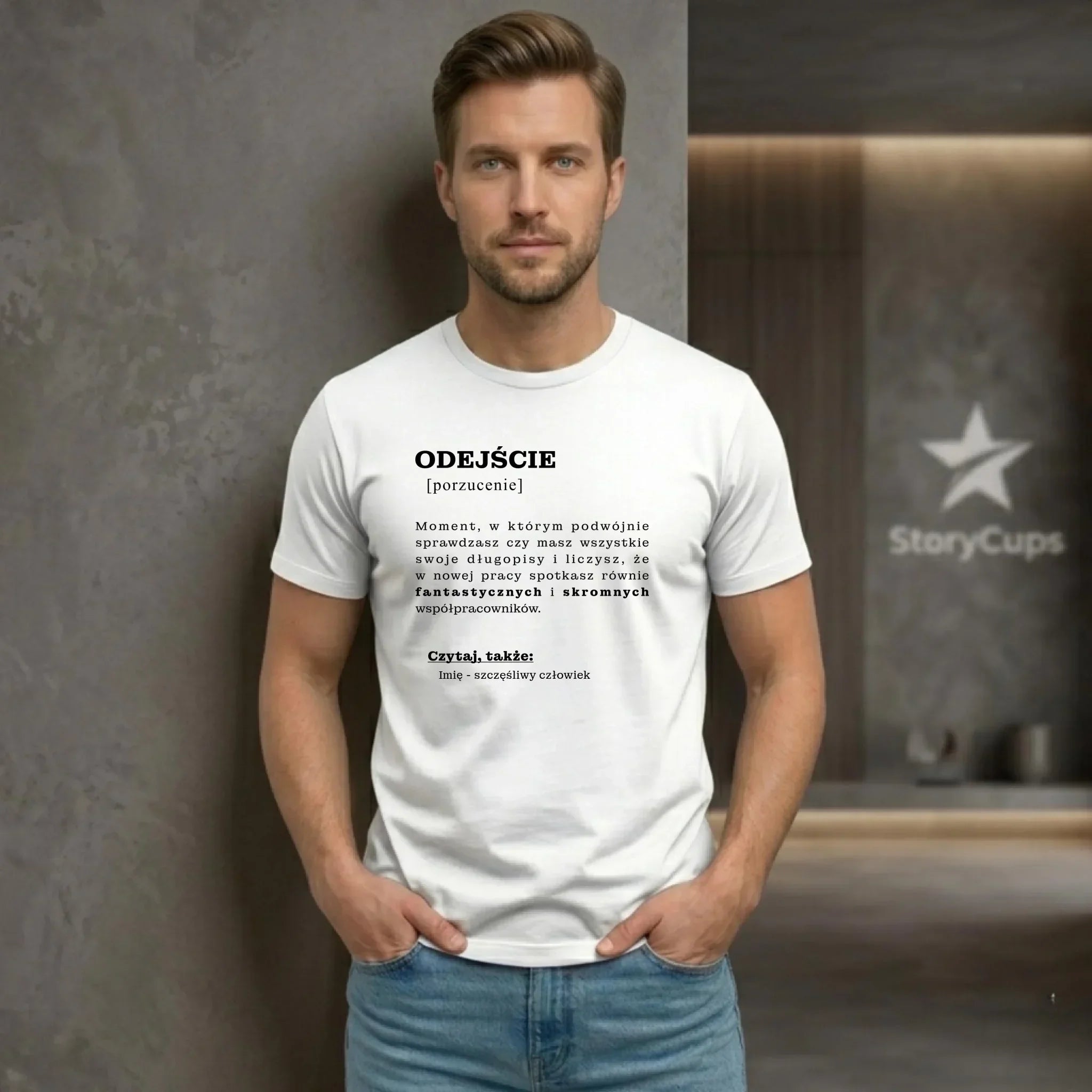 Koszulka męska - Odejście z pracy [porzucenie] - personalizowana OP01 - StoryCups.pl