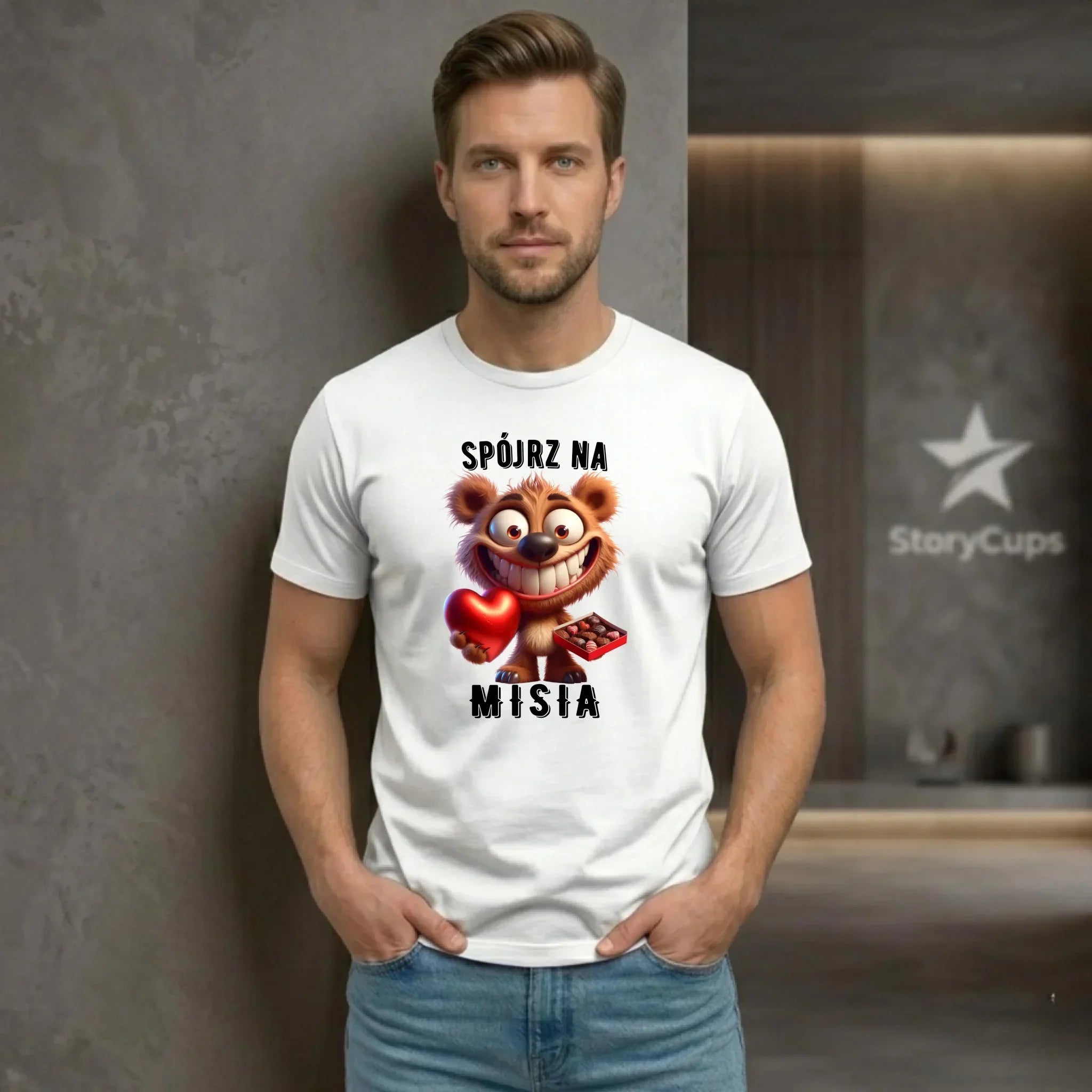 Koszulka męska na Walentynki - Spójrz na Misia W31 - StoryCups.pl