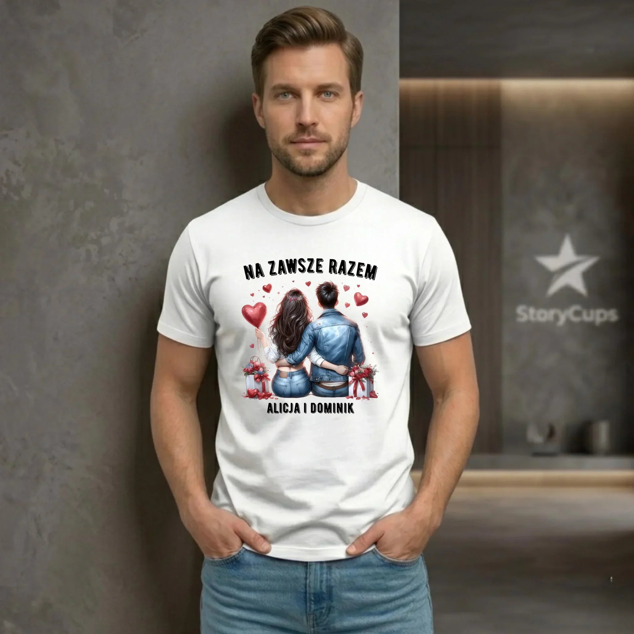 Koszulka męska dla par - Na zawsze razem - personalizowana W07 - StoryCups.pl