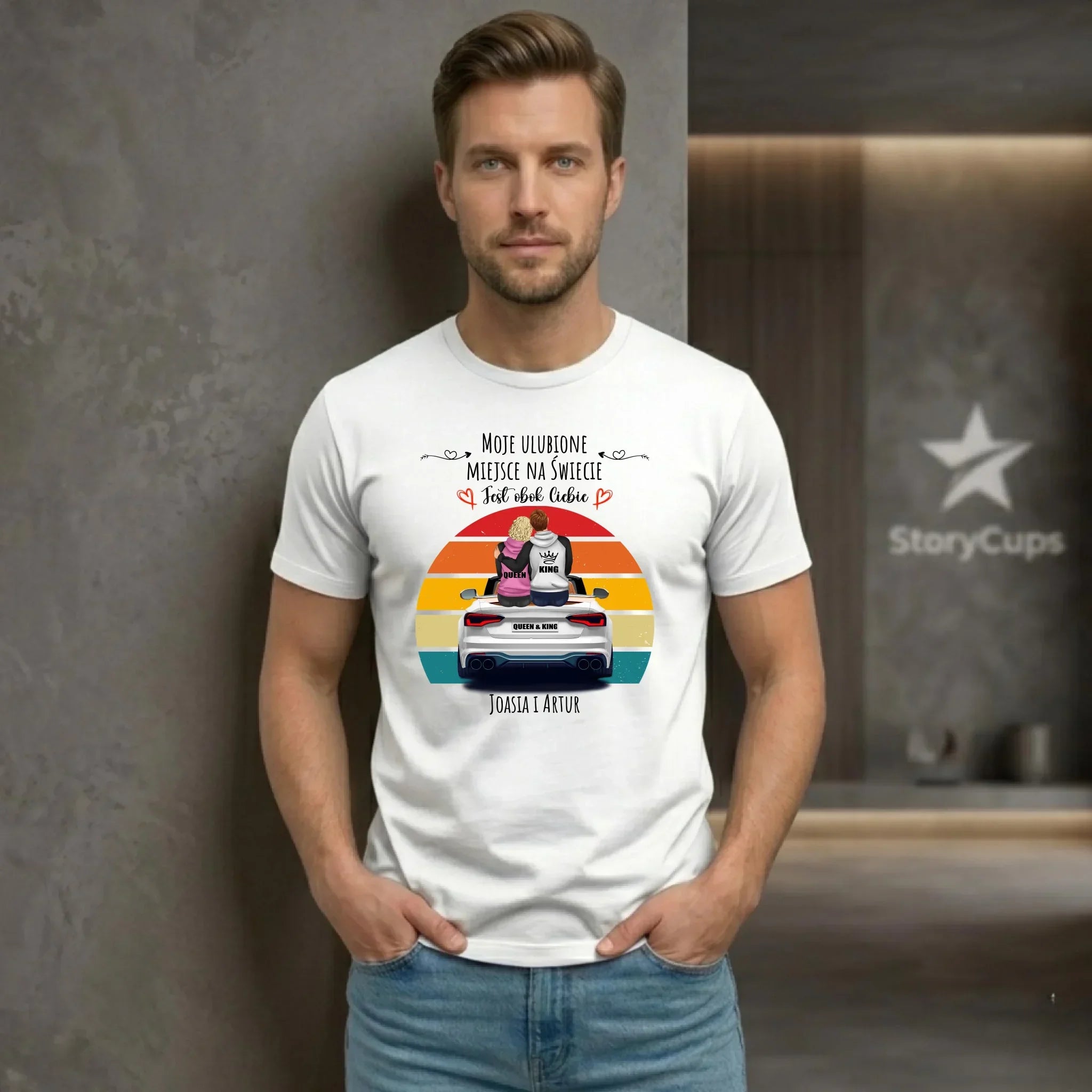 Koszulka męska dla par - Moje ulubione miejsce - personalizowana W06 - StoryCups.pl