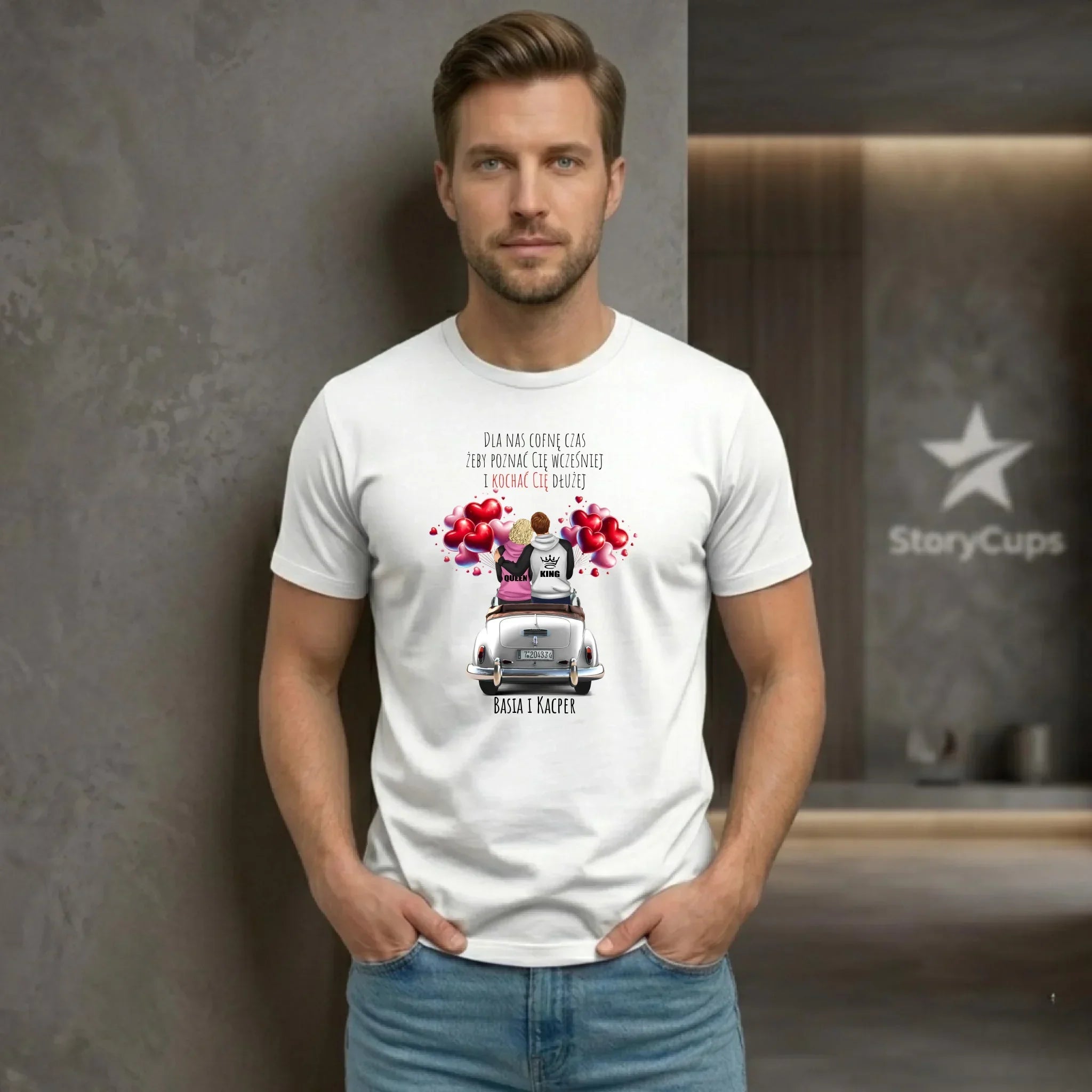 Koszulka męska dla par - Dla nas cofnę czas - personalizowana W08 - StoryCups.pl