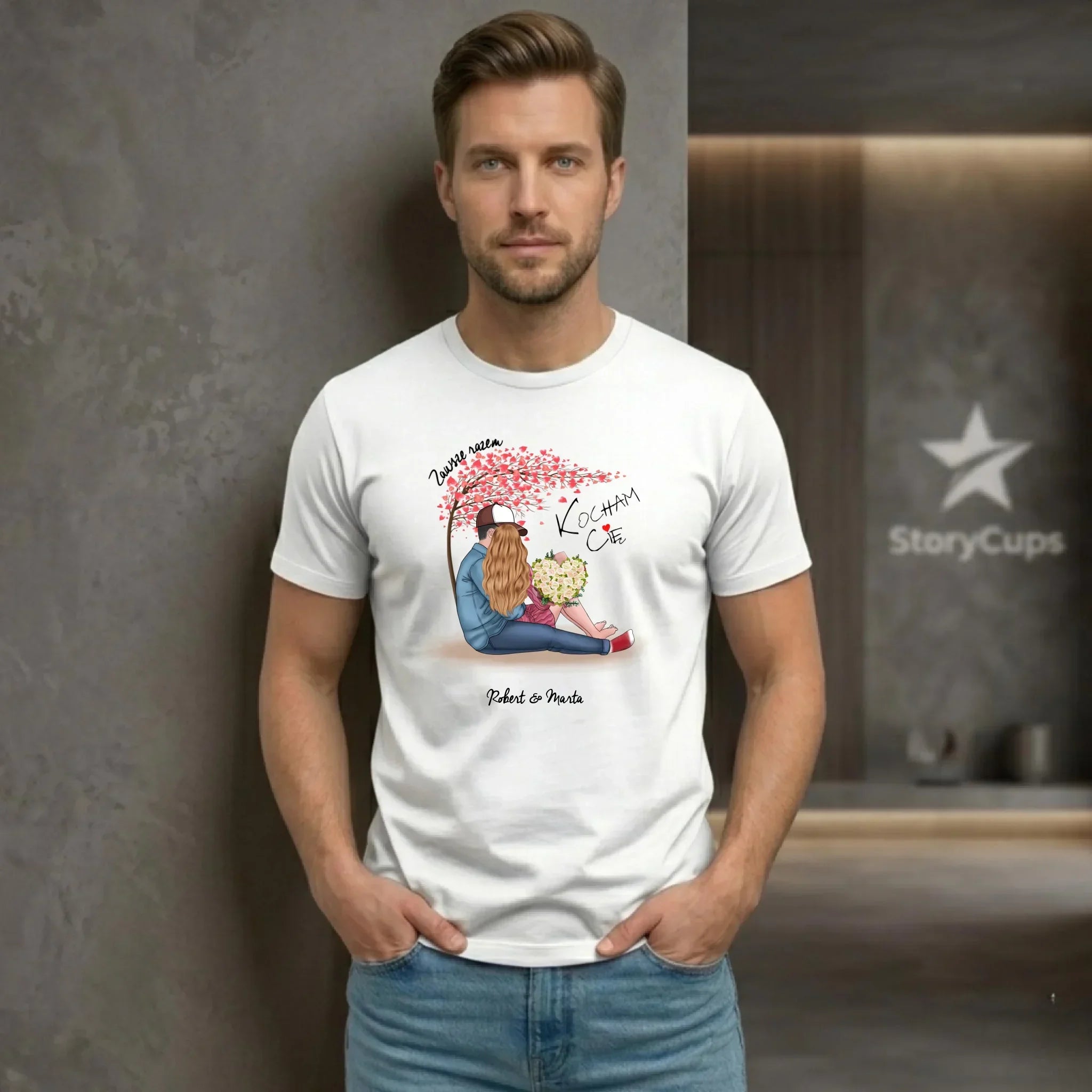 Koszulka męska dla par - prezent dla chłopaka narzeczonego męża - Zawsze razem - personalizowana W04 - StoryCups.pl