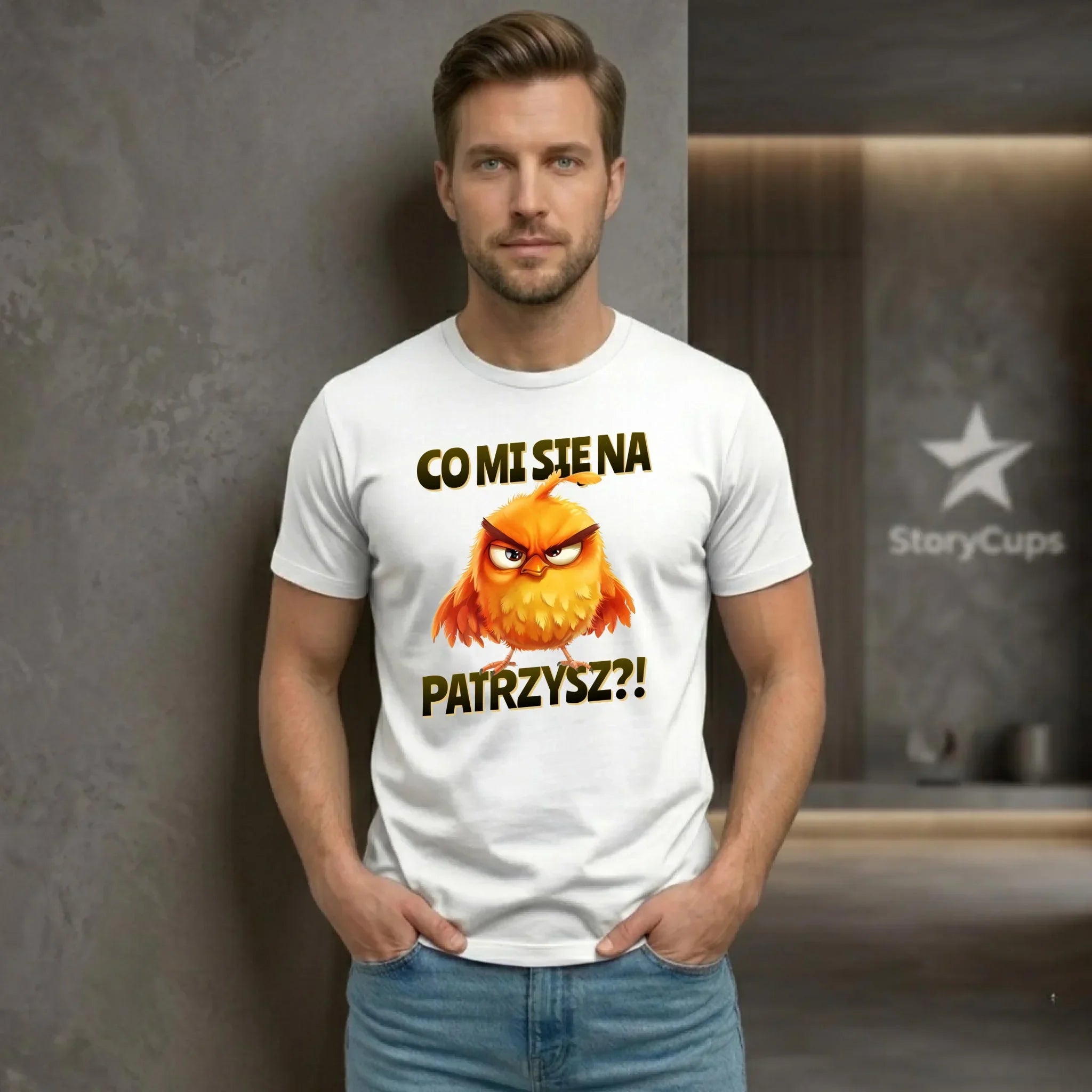 Śmieszna koszulka męska - Prezent dla chłopaka kolegi - Co mi się na ptaka patrzysz DCH24 - StoryCups.pl