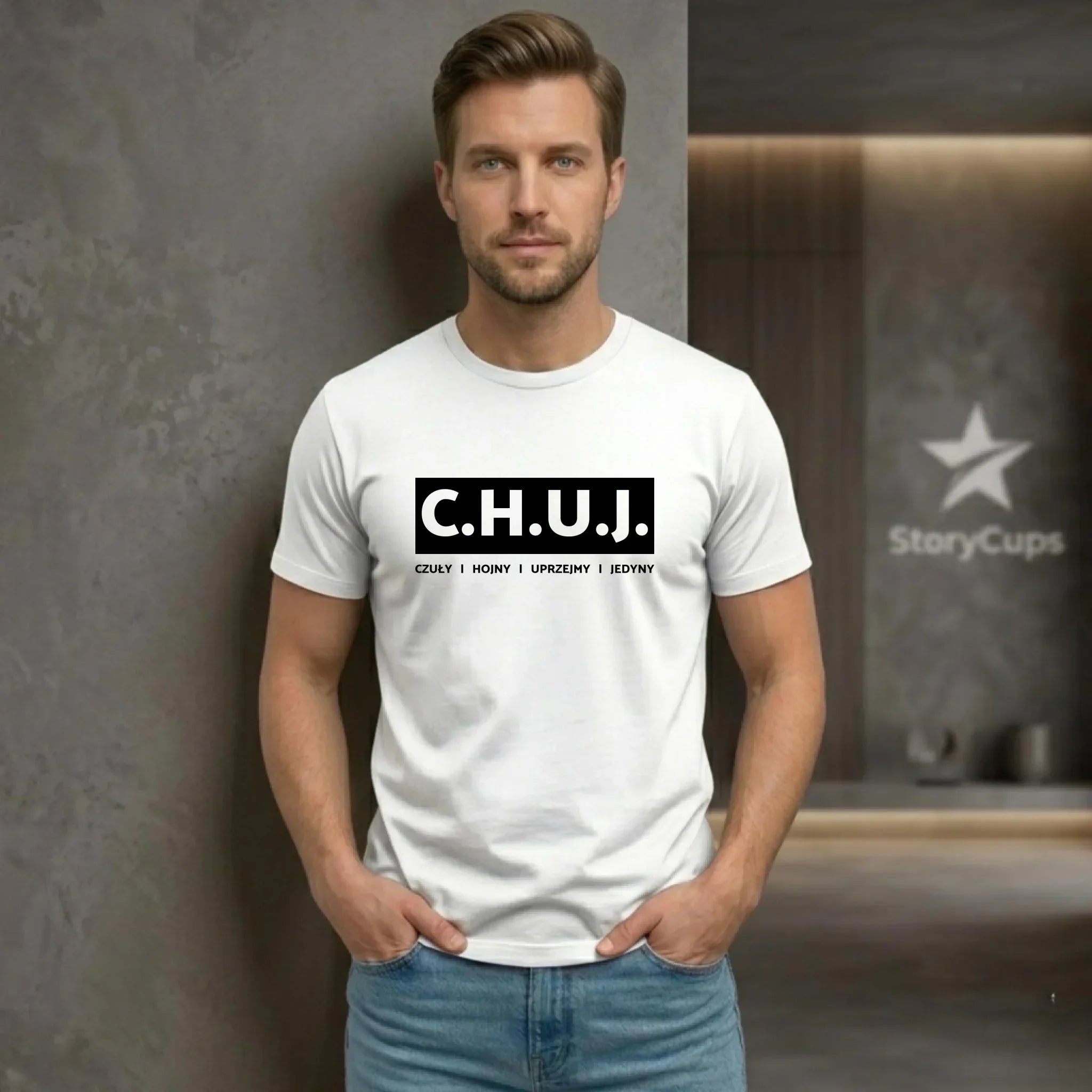 Koszulka męska - prezent dla kolegi na Dzień Chłopaka przyjaciela - C.H.U.J. - bez cenzury DCH12 - StoryCups.pl