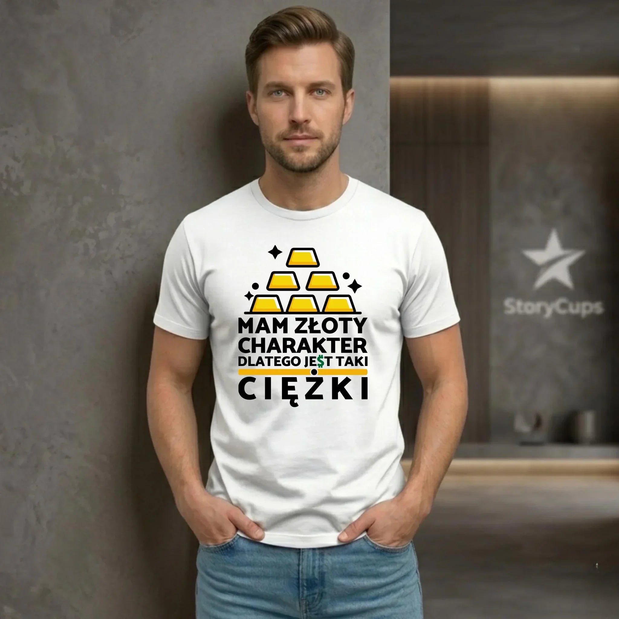 Koszulka męska - prezent dla chłopaka - Złoty charakter DCH16 - StoryCups.pl
