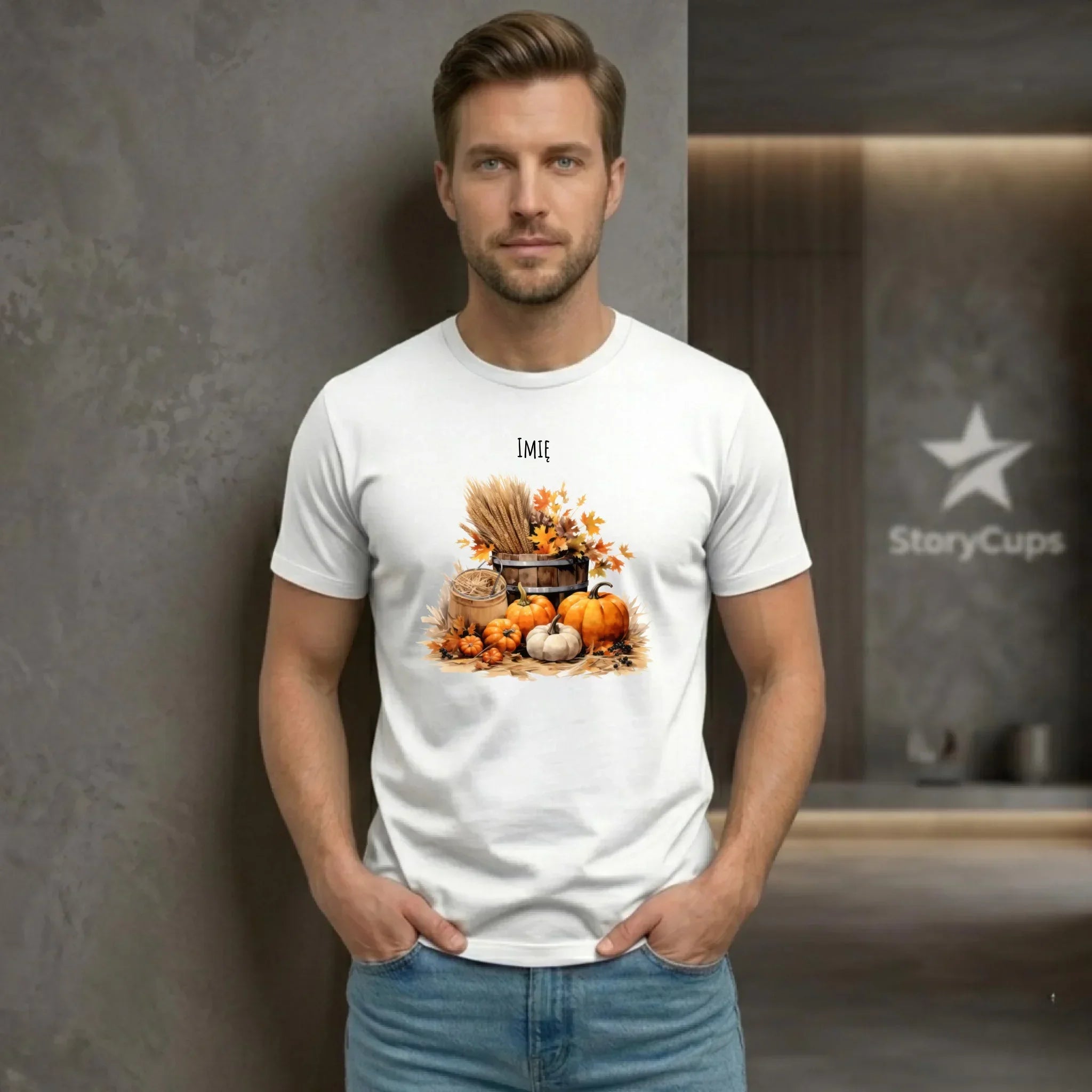 Koszulka męska na jesień - Harvest vibes - personalizowana JS09 - StoryCups.pl