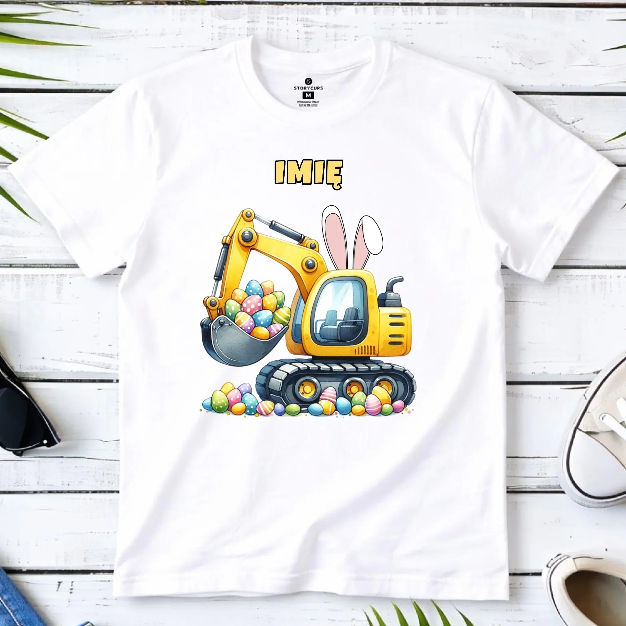 Koszulka męska na Wielkanoc - Koparka z pisankami - personalizowana WN17 - StoryCups.pl