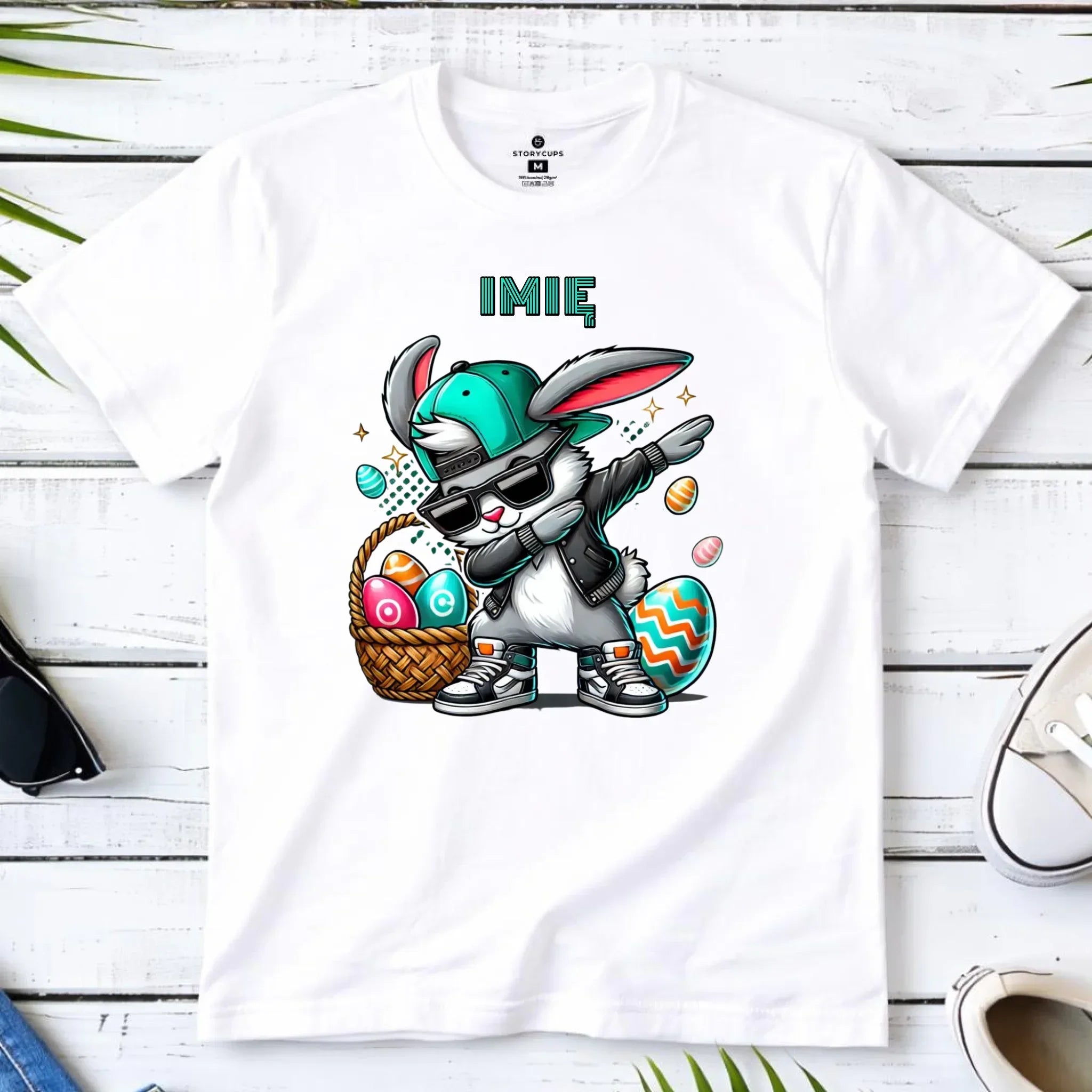 Koszulka męska wielkanocna - Zajączek Dab dance - personalizowana WN09 - StoryCups.pl