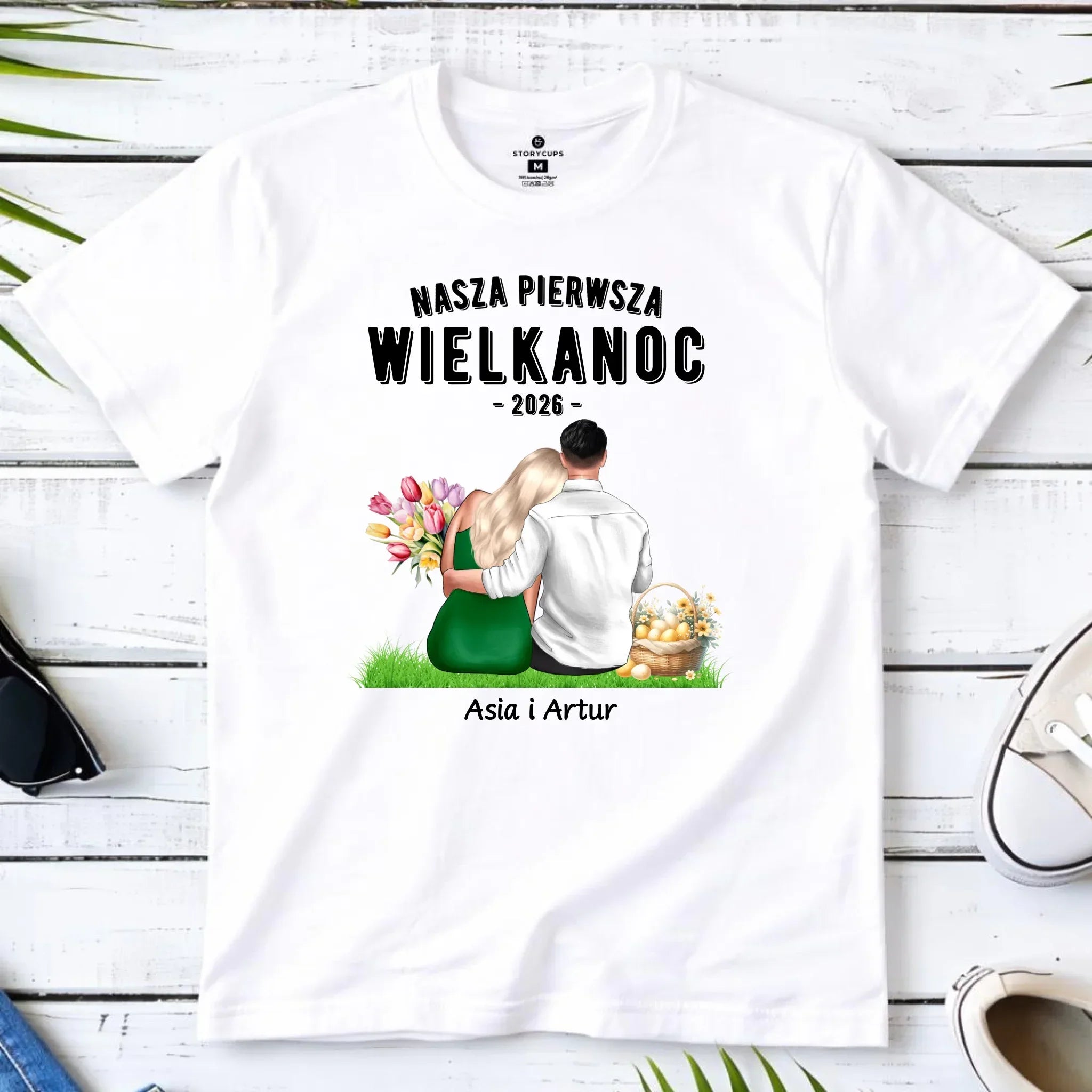 Koszulka męska wielkanocna dla par - Nasza pierwsza Wielkanoc - personalizowana WN16 - StoryCups.pl