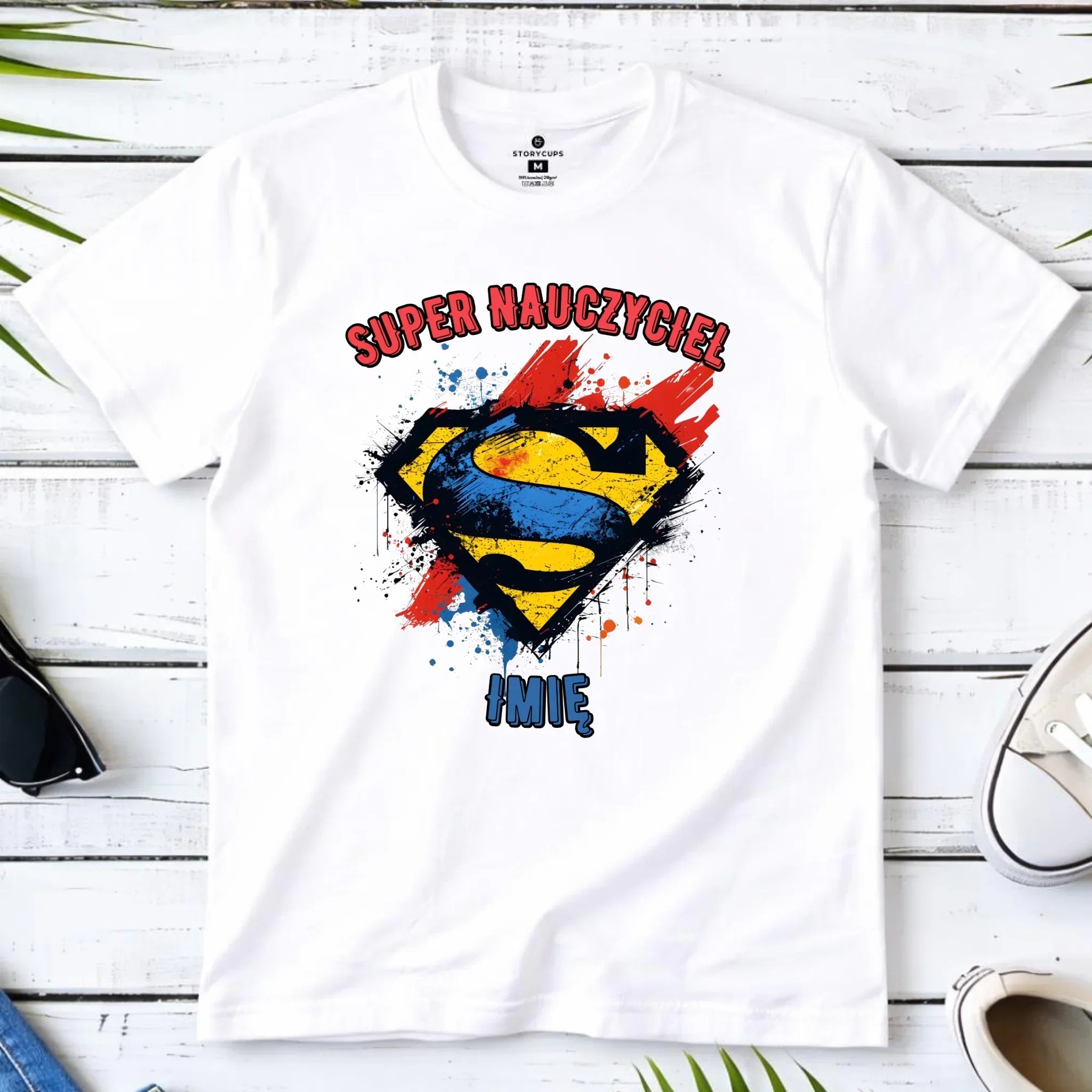 Koszulka męska dla nauczyciela - Super Nauczyciel - personalizowana N28 - StoryCups.pl