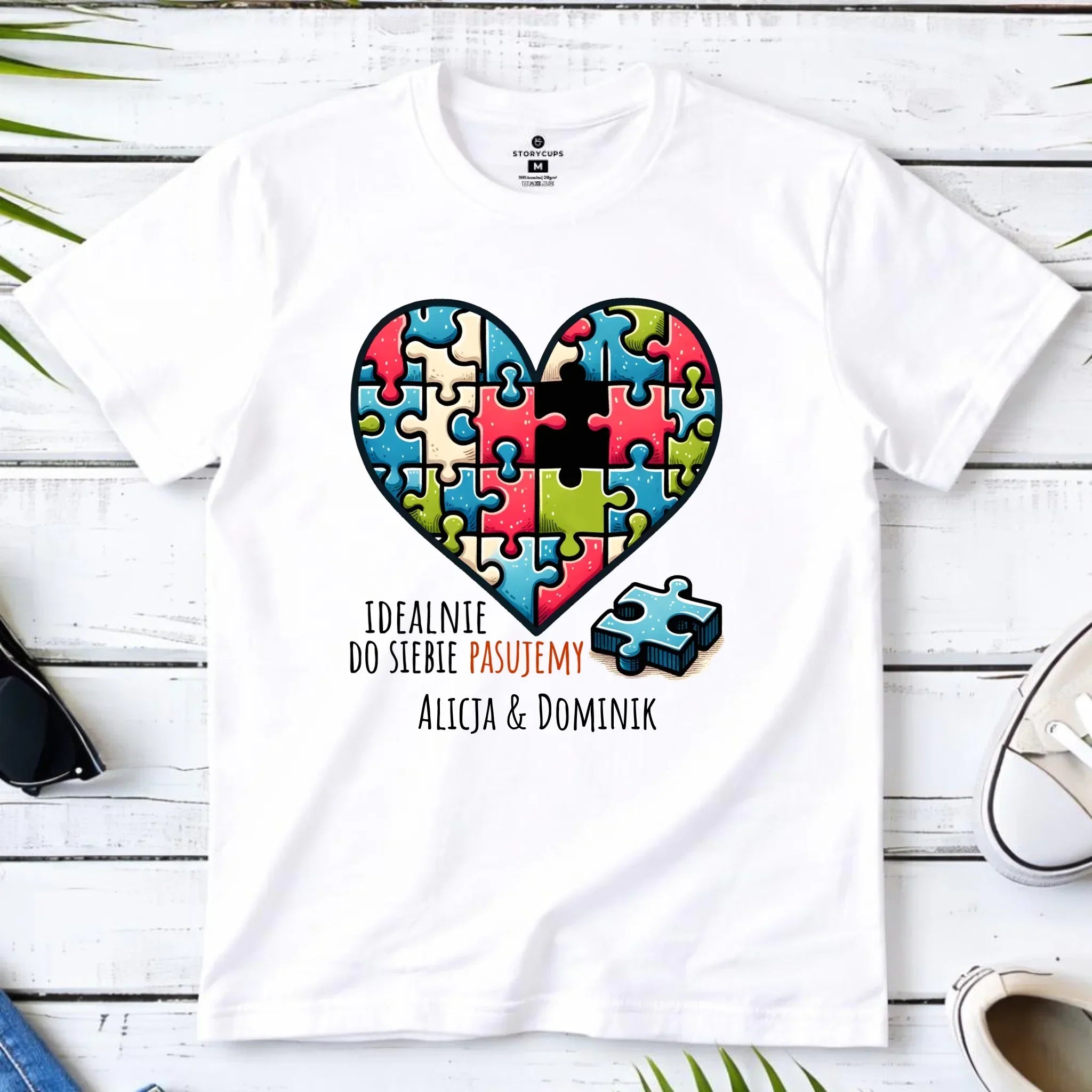 Koszulka męska dla par - Idealnie do siebie pasujemy - personalizowana W44 - StoryCups.pl