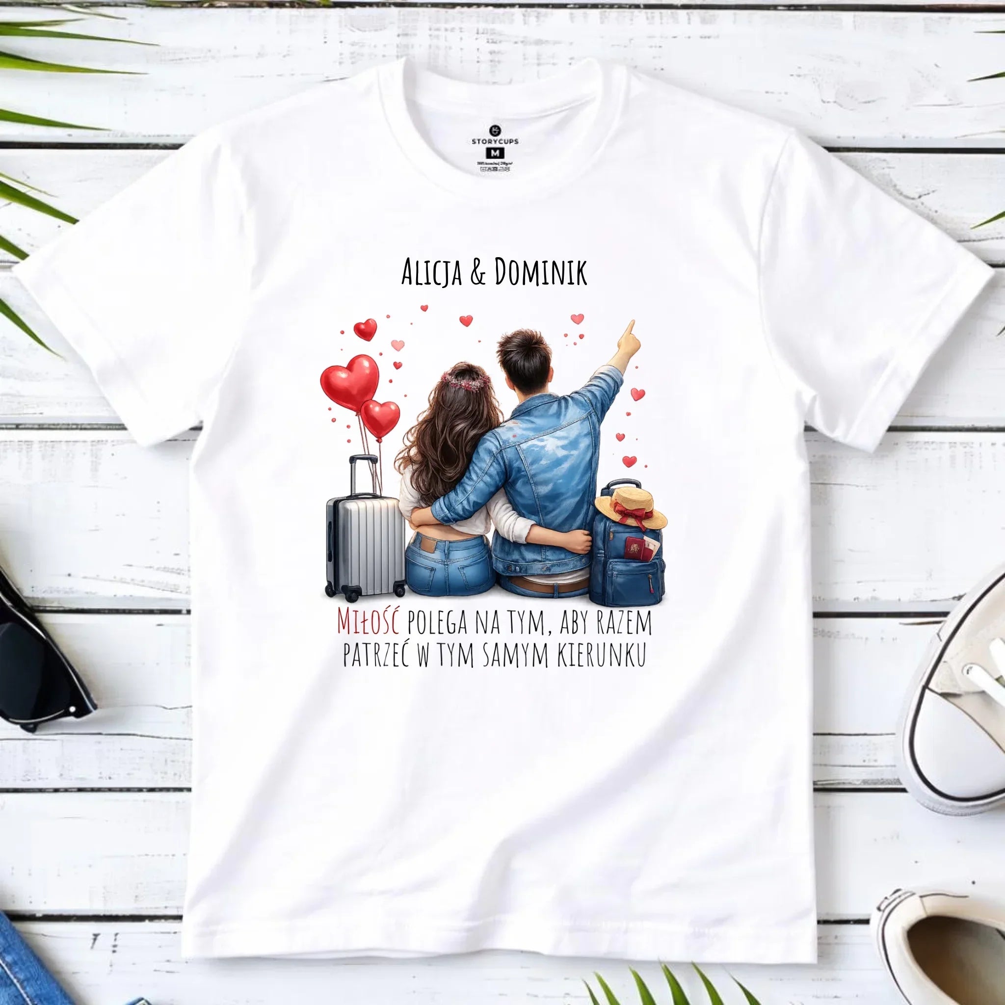 Koszulka męska dla par - Para w podróży miłość - personalizowana W12 - StoryCups.pl