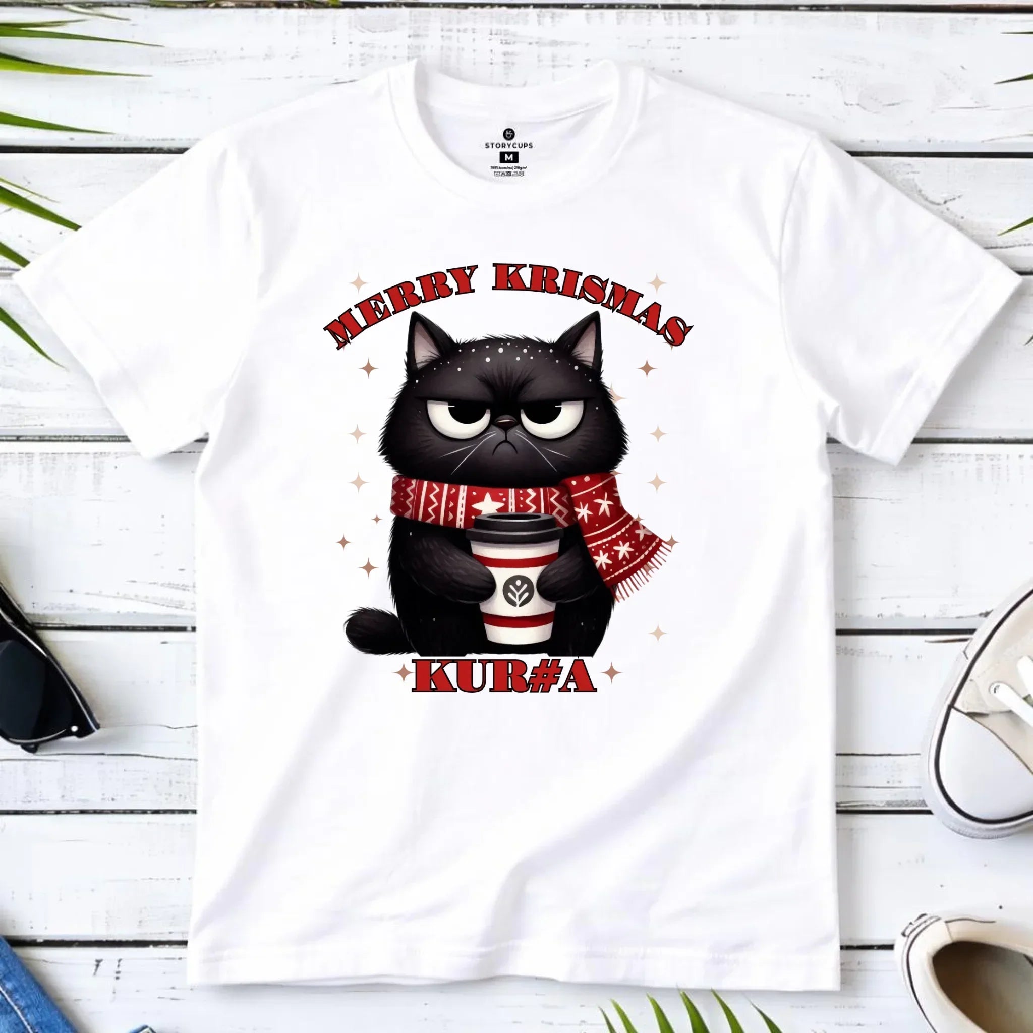Koszulka męska świąteczna - Zburczany kot Merry Krismas kur#a - bez cenzury BN34 - StoryCups.pl