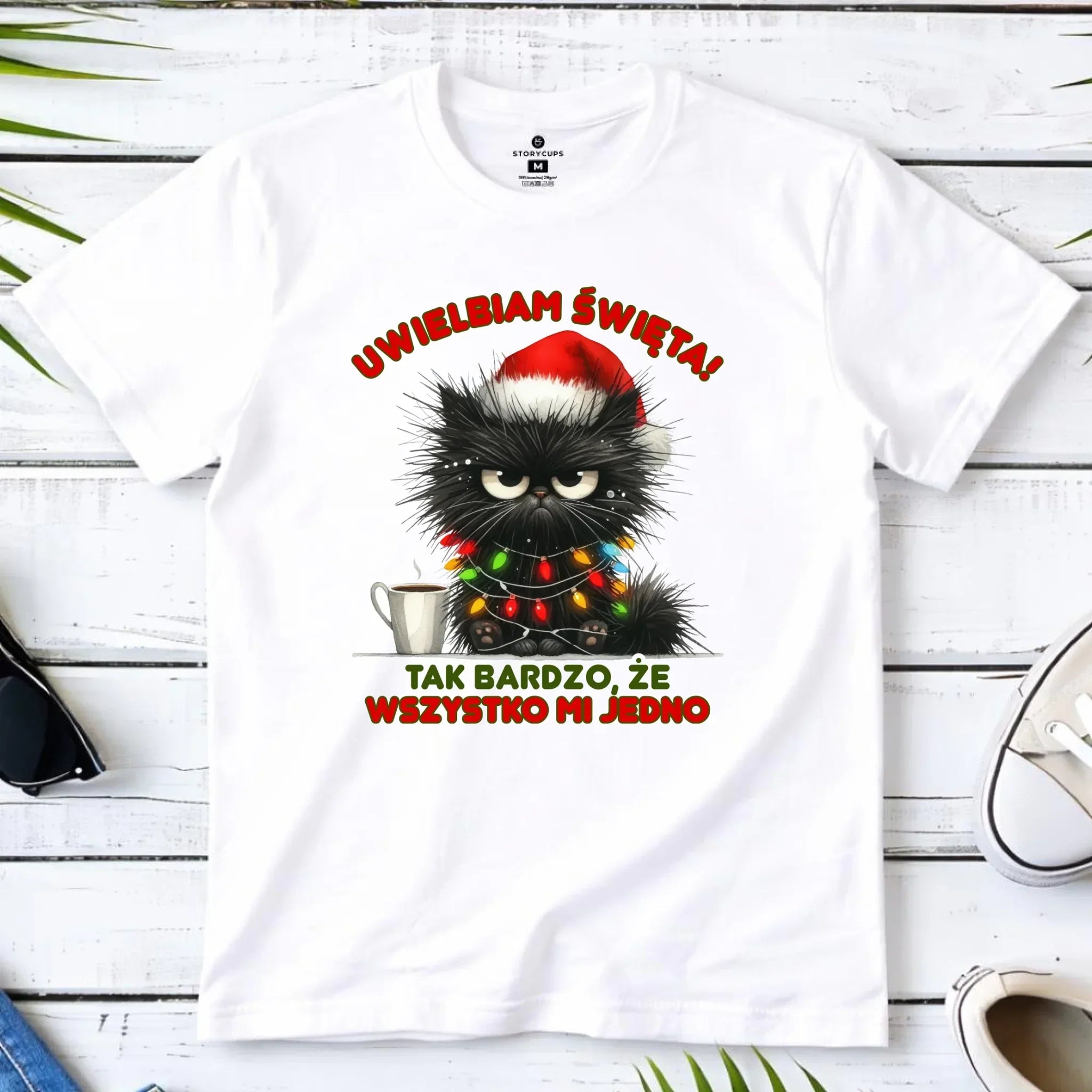Koszulka męska świąteczna - Kot Maruda Wszystko mi jedno BN35 - StoryCups.pl