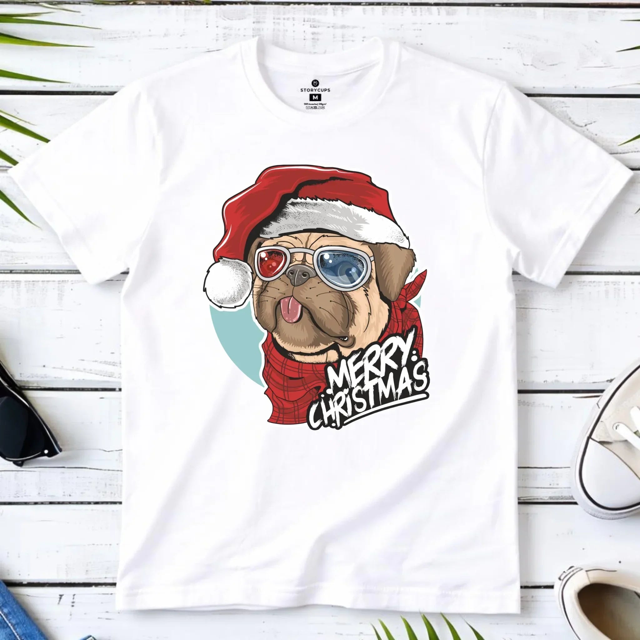 Koszulka męska świąteczna - Mops Merry Christmas BN62 - StoryCups.pl