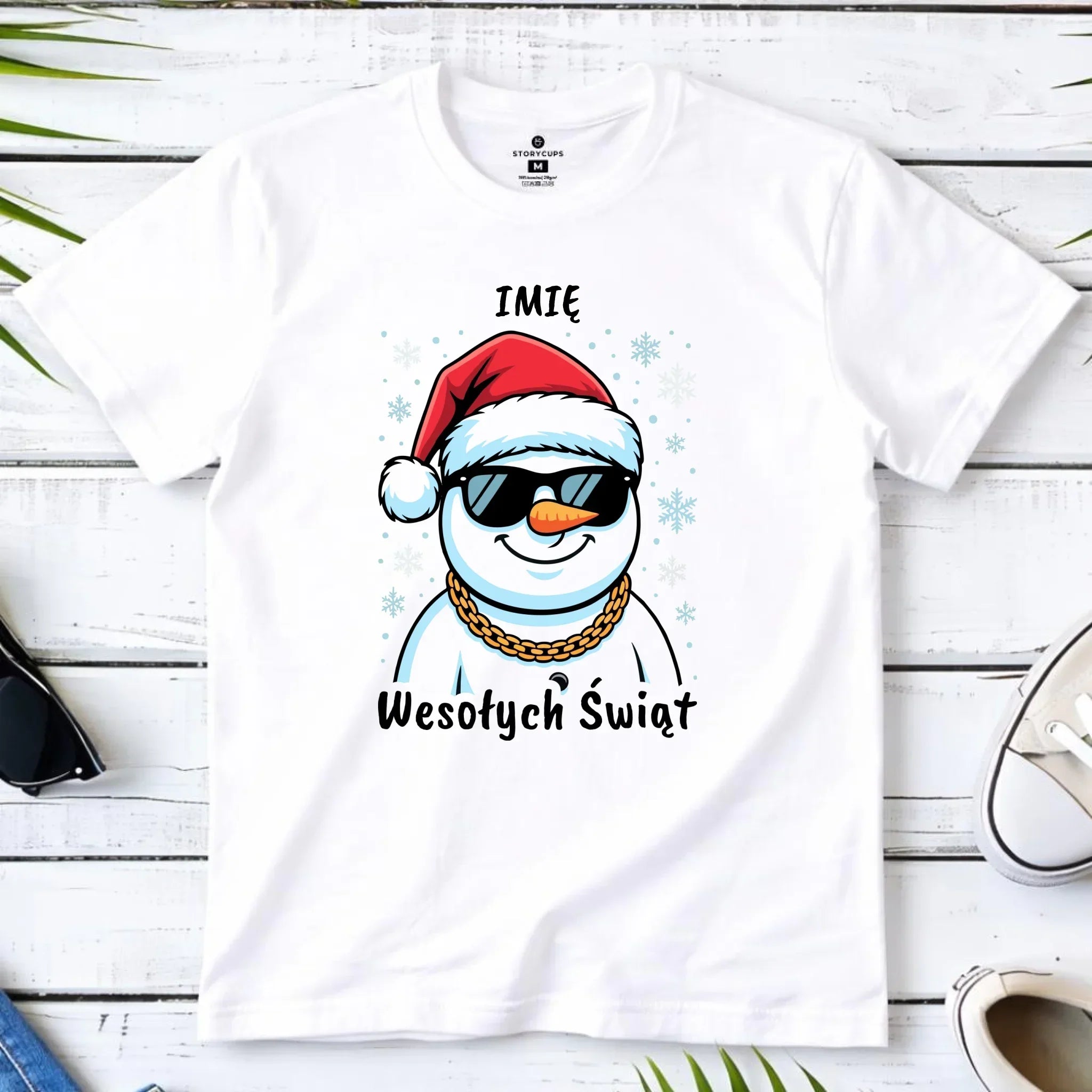 Koszulka męska świąteczna - Wesoły bałwan Wesołych Świąt - personalizowana BN82 - StoryCups.pl