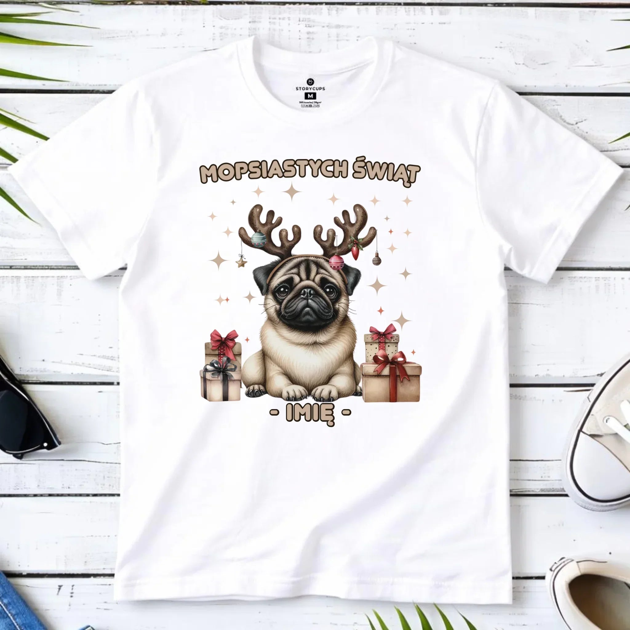 Koszulka męska świąteczna - Mops Mopsiastych świąt - personalizowana BN91 - StoryCups.pl