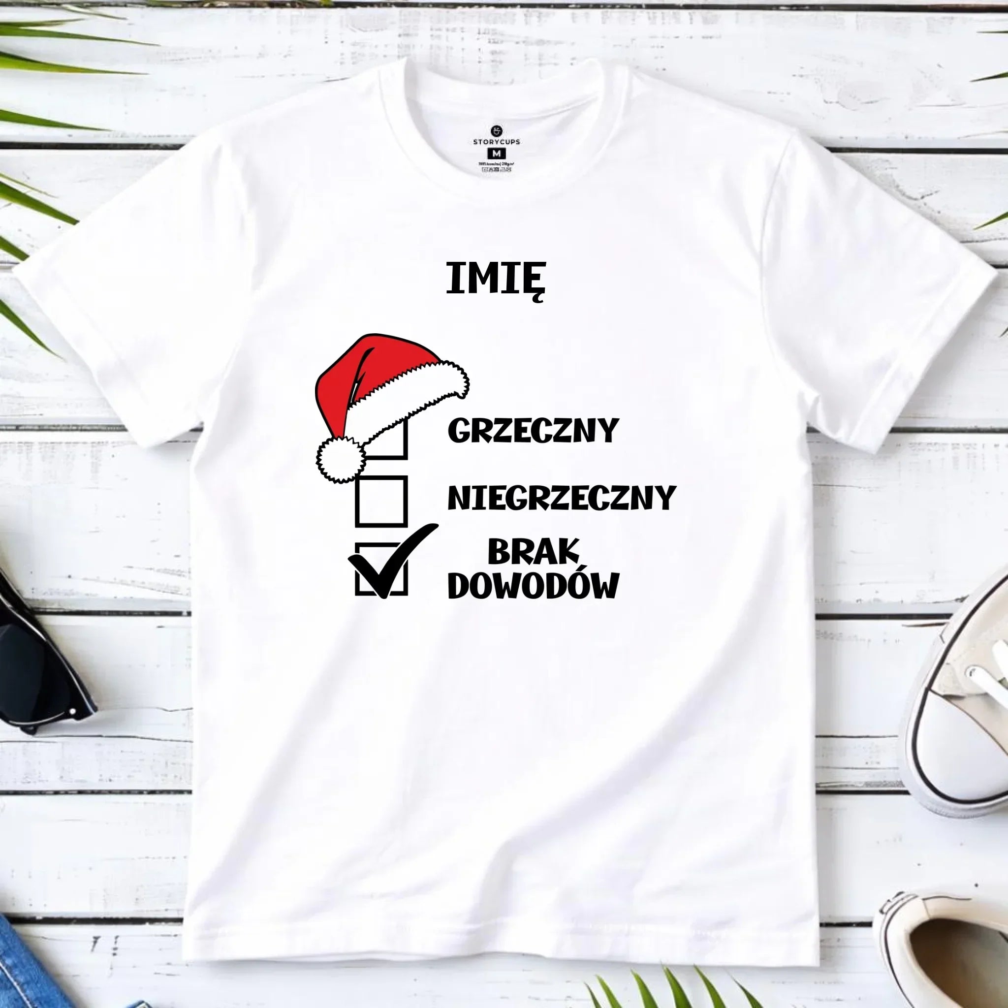 Koszulka męska świąteczna - Grzeczny niegrzeczny brak dowodów - personalizowana BN99 - StoryCups.pl