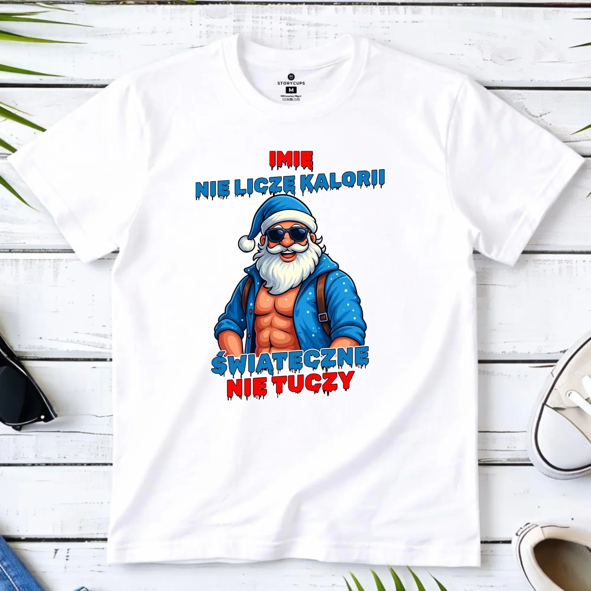 Koszulka męska świąteczna z Mikołajem - Świąteczne nie tuczy - personalizowana BN118 - StoryCups.pl