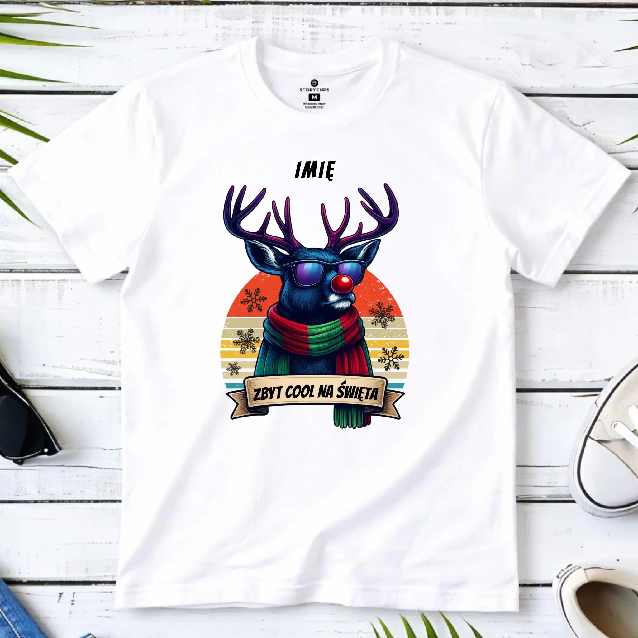 Koszulka męska świąteczna z reniferem - Zbyt cool na święta - personalizowana BN128 - StoryCups.pl