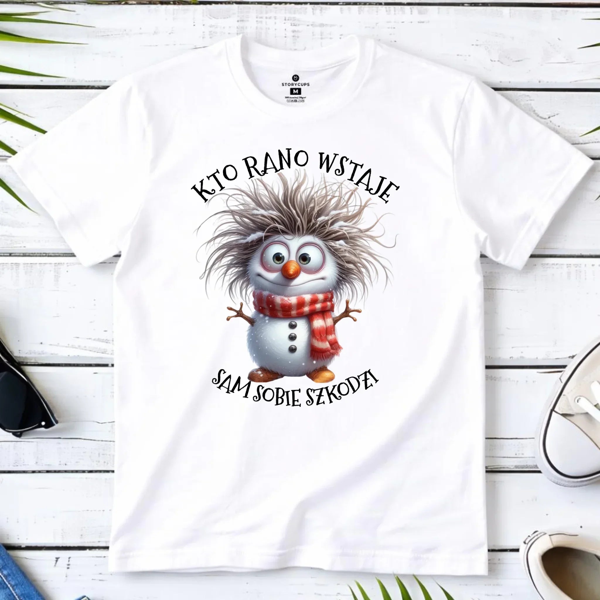Koszulka męska świąteczna - Bałwanek - Kto rano wstaje sam sobie szkodzi BN133 - StoryCups.pl