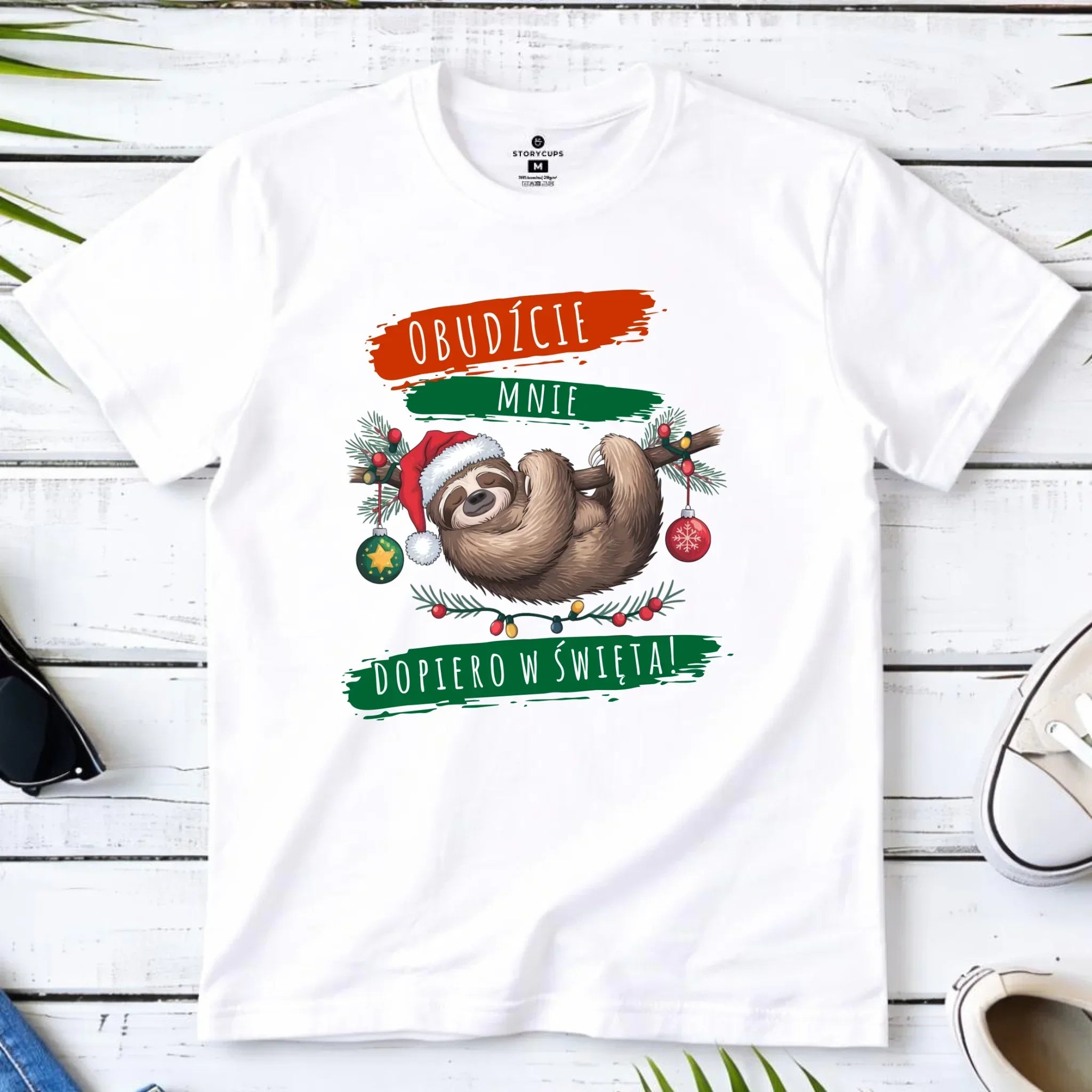 Koszulka męska świąteczna - Leniwiec - Obudźcie mnie dopiero w święta BN02 - StoryCups.pl
