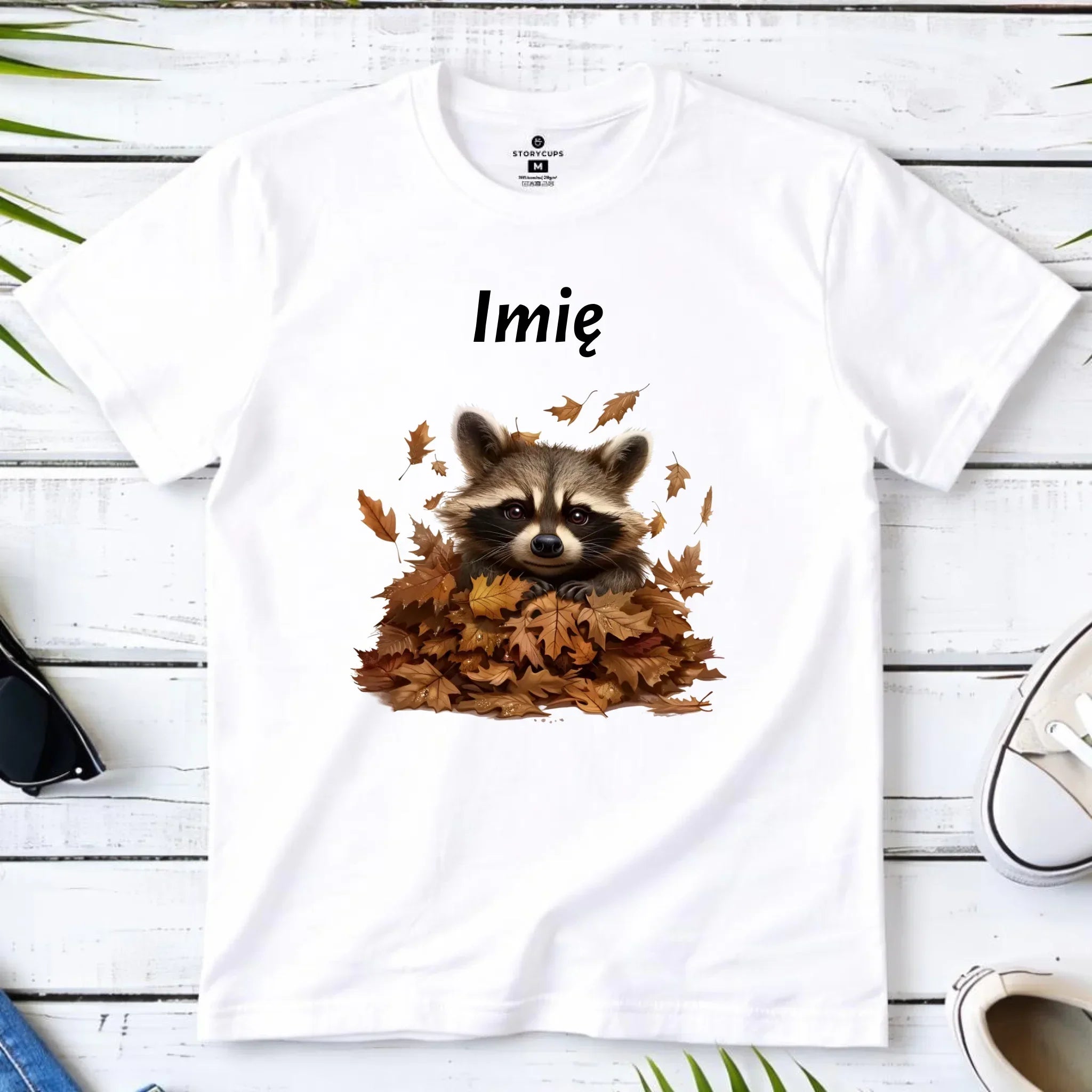 Koszulka męska jesienna - Szop w liściach - personalizowana JS24 - StoryCups.pl