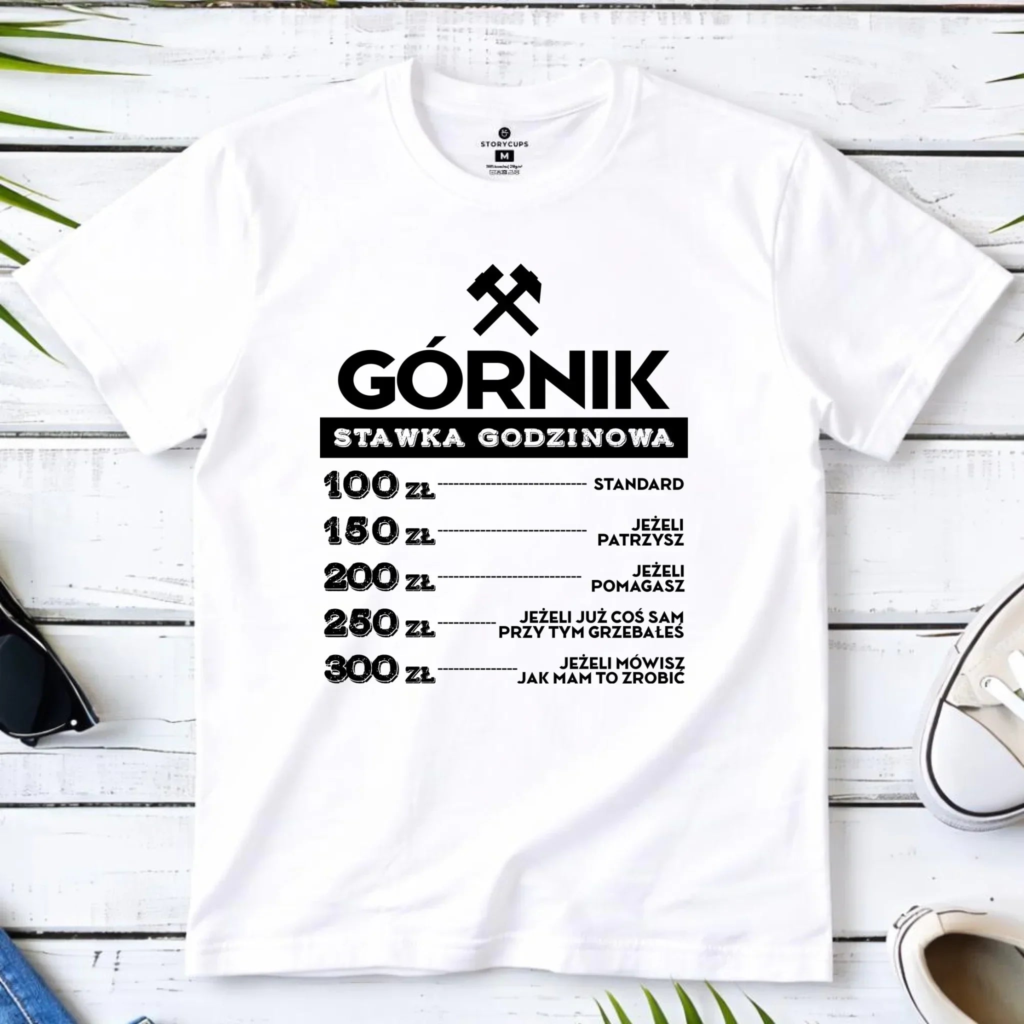 Koszulka męska - prezent dla górnika - Górnik stawka godzinowa G14 - StoryCups.pl