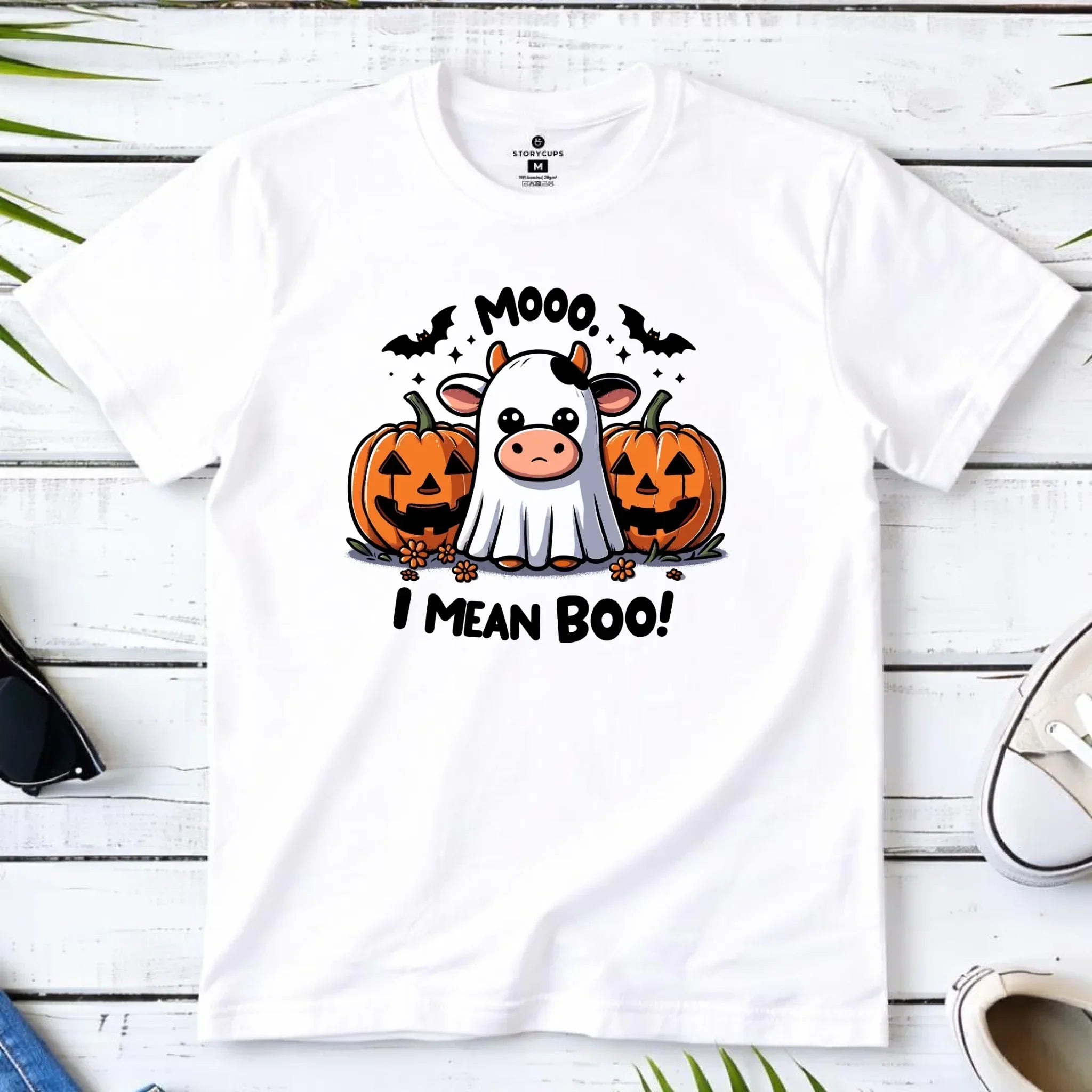 Koszulka męska na Halloween - Mooo I mean Boo! - z dynią i duchem HL14 - StoryCups.pl