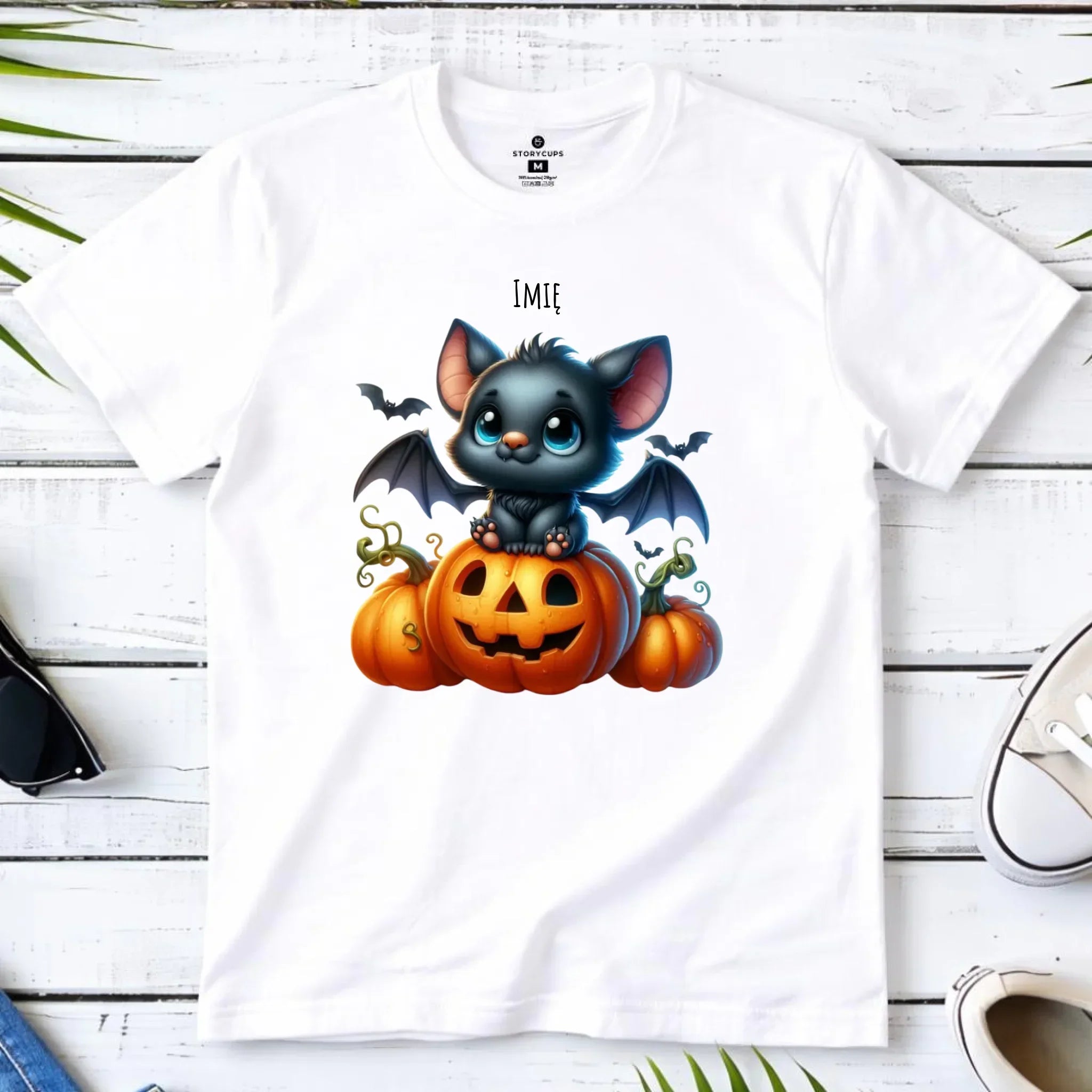 Koszulka męska halloweenowa - Słodki nietoperz z dynią - personalizowana HL09 - StoryCups.pl