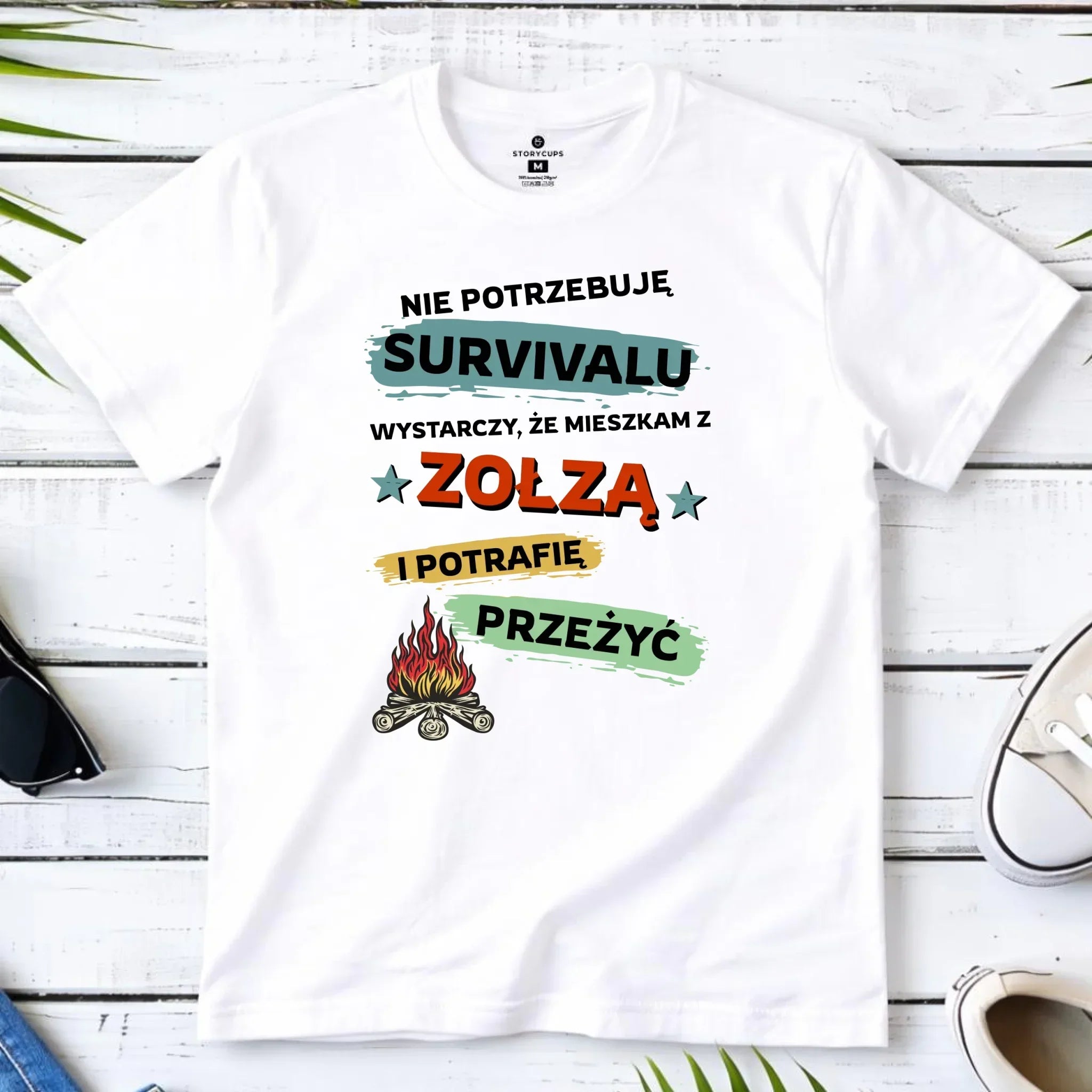 Koszulka męska – Prezent dla chłopaka męża - Nie potrzebuję survivalu, mieszkam z zołzą DCH25 - StoryCups.pl