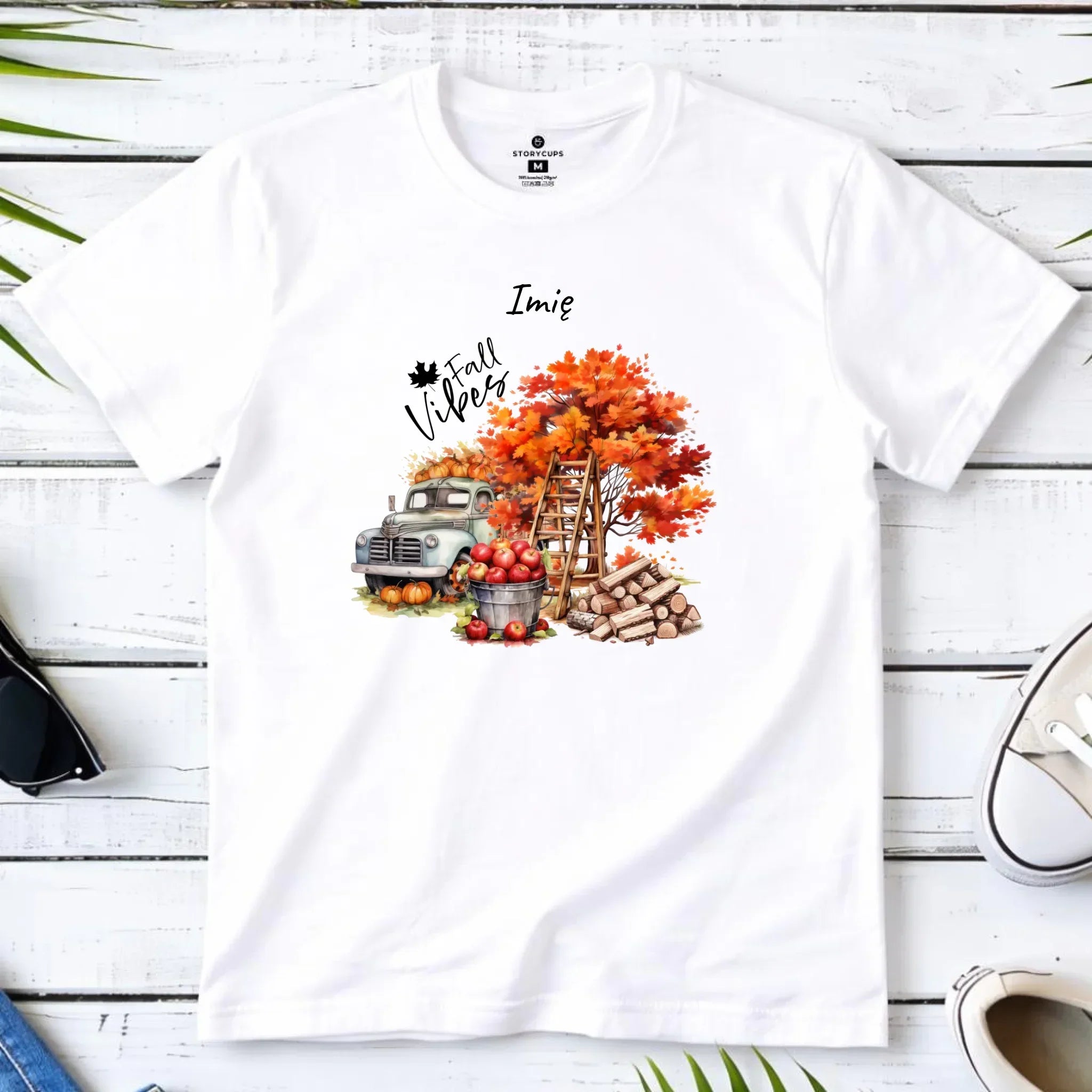 Koszulka męska jesienna – Vintage auto dynie i jabłka – personalizowana JS07 - StoryCups.pl