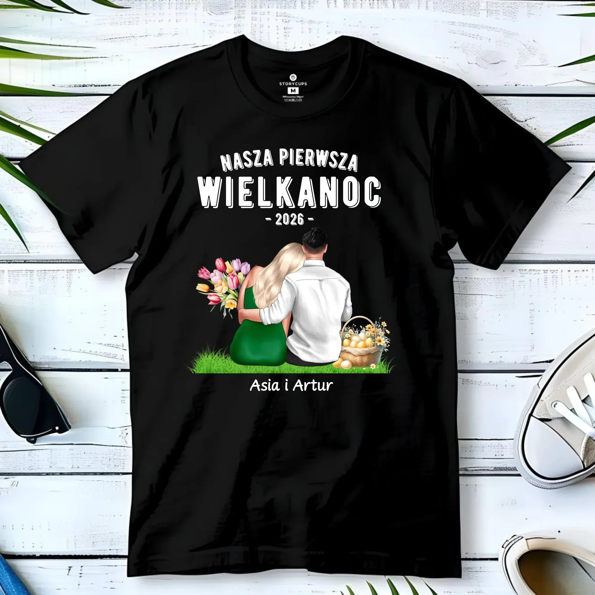 Koszulka męska wielkanocna dla par - Nasza pierwsza Wielkanoc - personalizowana WN16 - StoryCups.pl