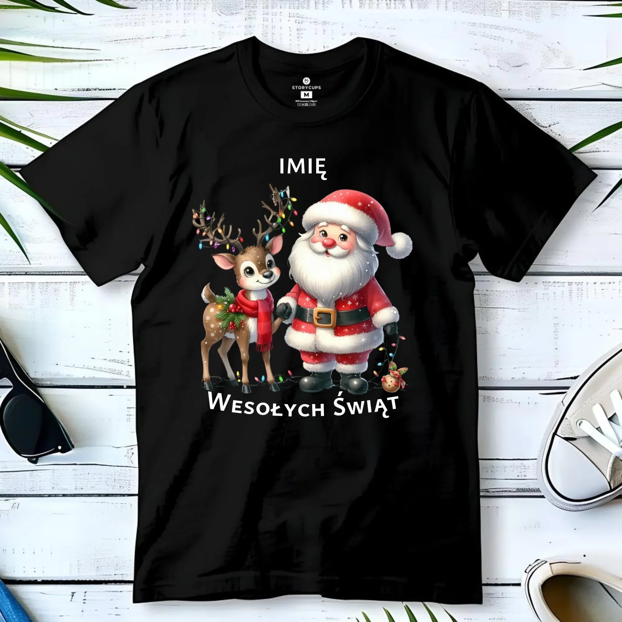 Koszulka męska świąteczna - Mikołaj z reniferem - personalizowana BN09 - StoryCups.pl